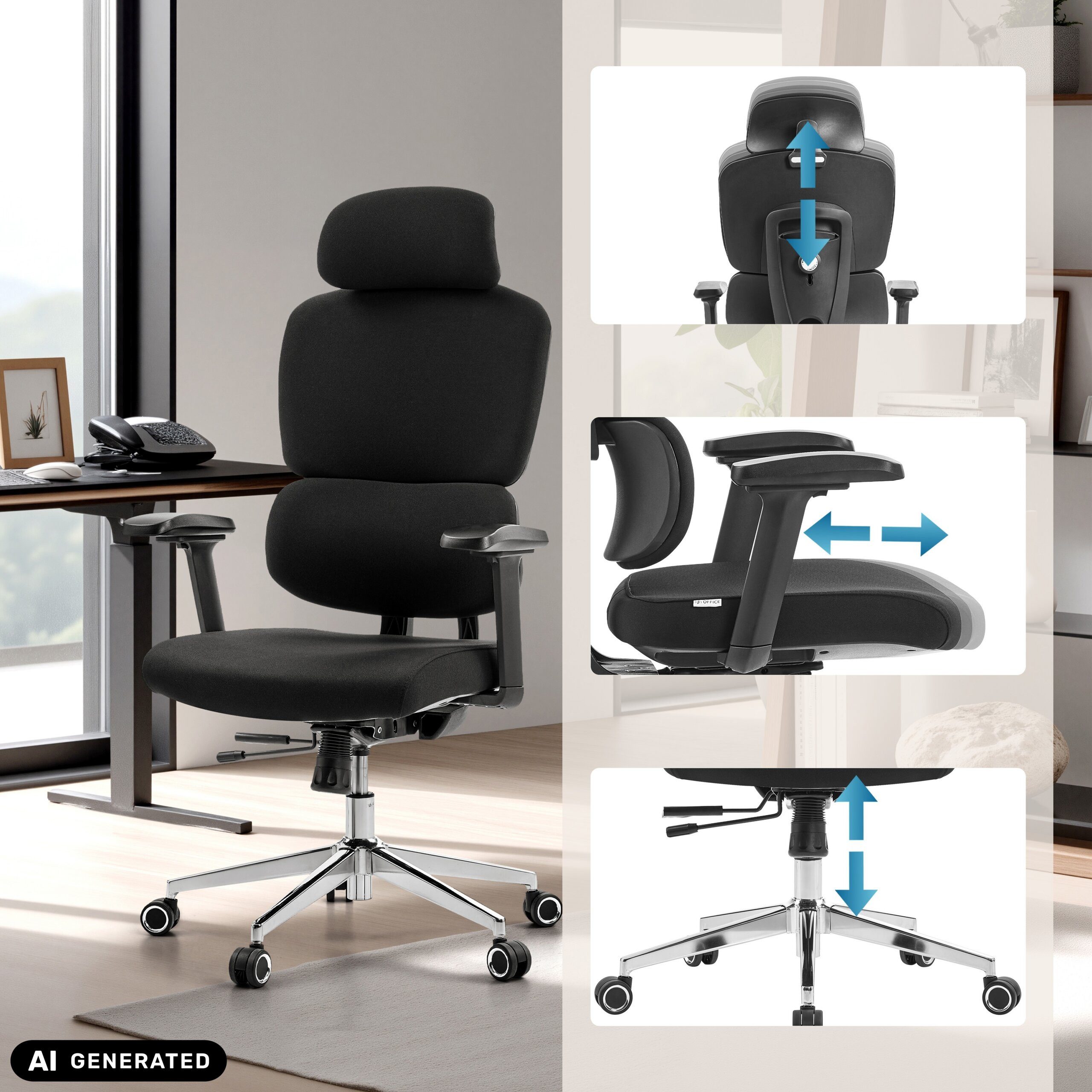 hjh OFFICE Drehstuhl Profi Bürostuhl Ergomy F 2 Stoff (1 St), Ergonomischer Chefsessel, Schreibtischstuhl höhenverstellbar