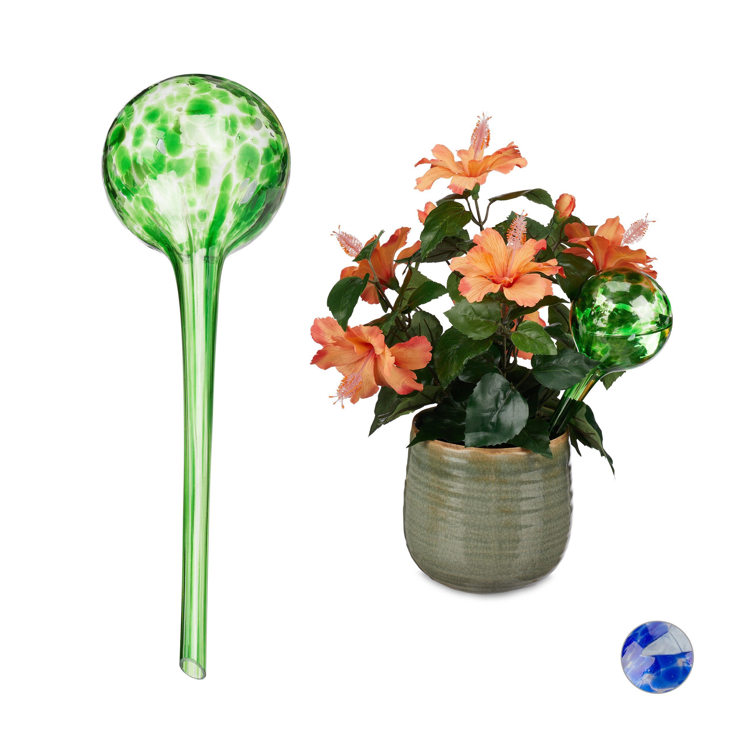 relaxdays Tropfer Bewässerungskugel 2er Set Glas, grün