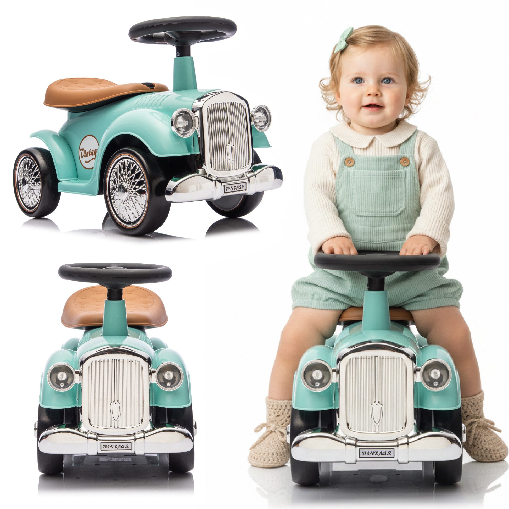 Sun Baby Rutscherauto Retro Rutschauto Schieber 2in1 türkis EVA-Räder ab 12M bis 23 kg