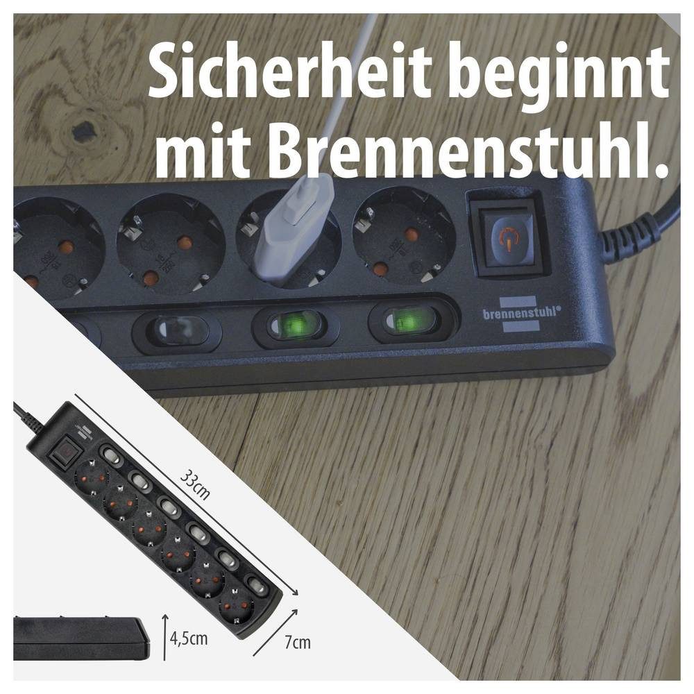 Brennenstuhl Steckdosenleiste einzeln schaltbar 6-fach 2m 1153110116 Steckdosenleiste, einzeln schaltbar, erhöhter Berührungsschutz, mit Schalter – Bild 5 von 5