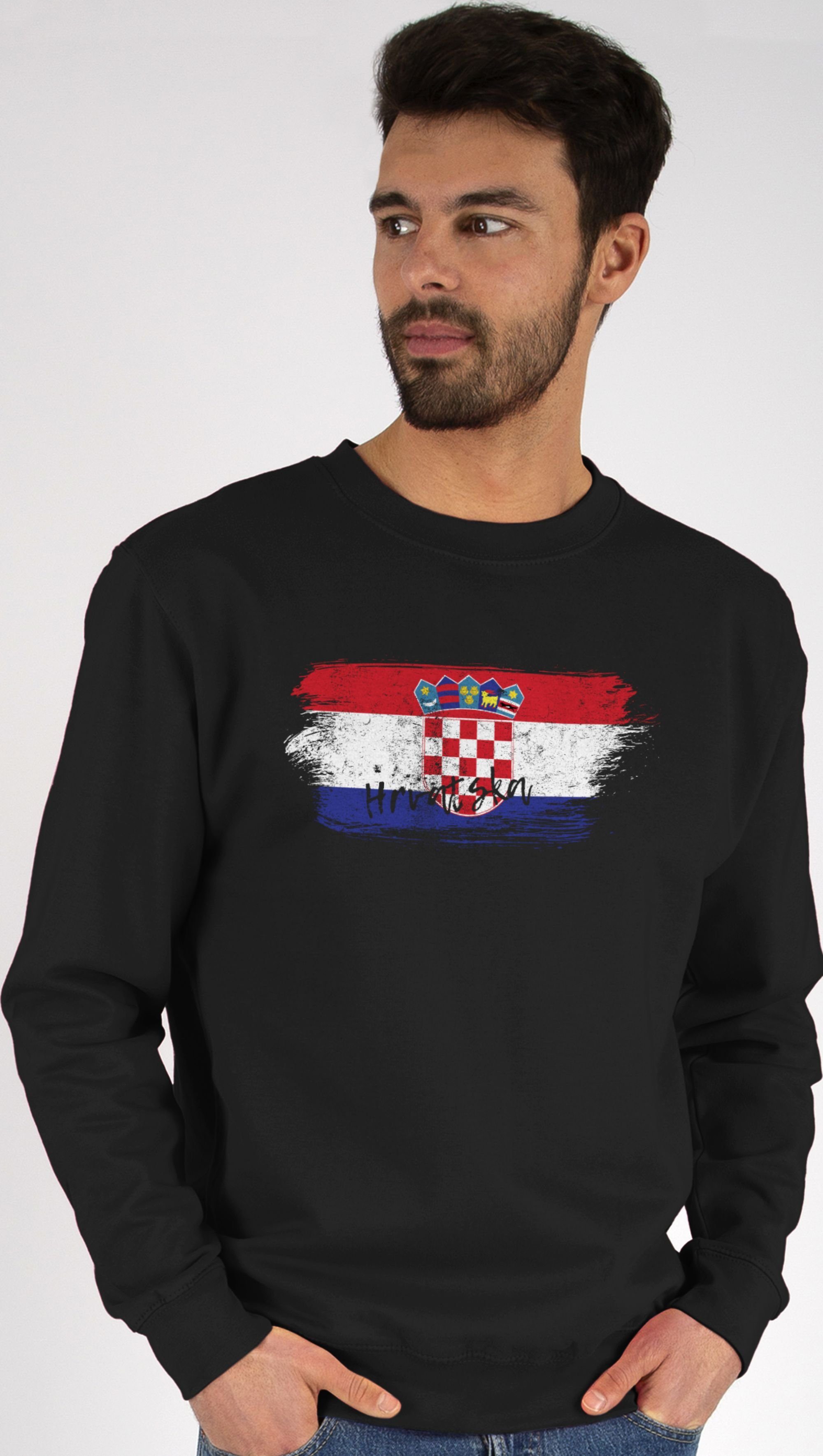Shirtracer Sweatshirt Kroatien Vintage (1-tlg) Fussball EM 2024 1 Schwarz