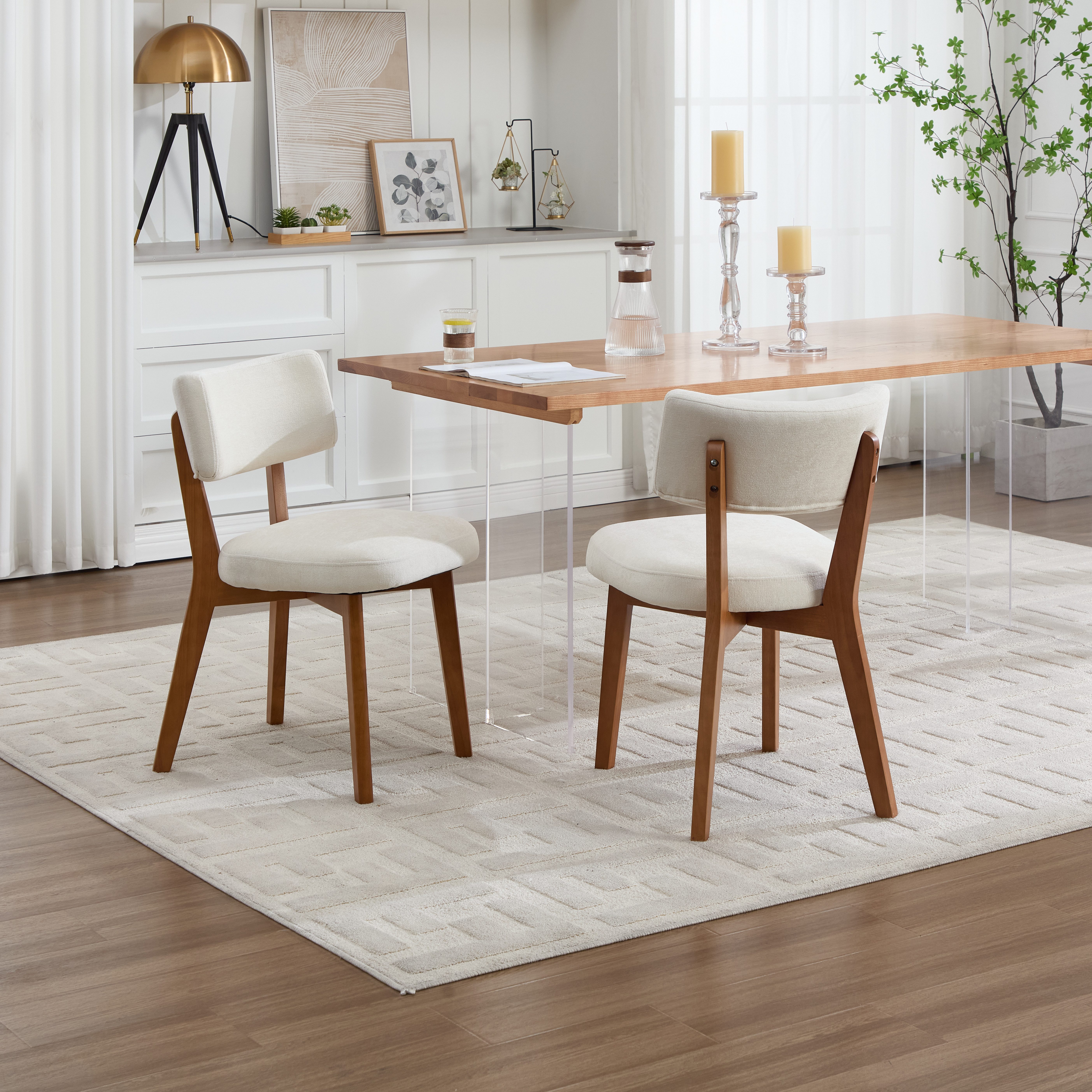 STILVORA 4-Fußstuhl mit gepolsterten Sitz,Küchenstuhl Gartenstuhl mit Holzbeine,Beige (2er-Set mit Massivholzbeinen & gepolstertem Stoff), Polsterstuhl, ergonomisch