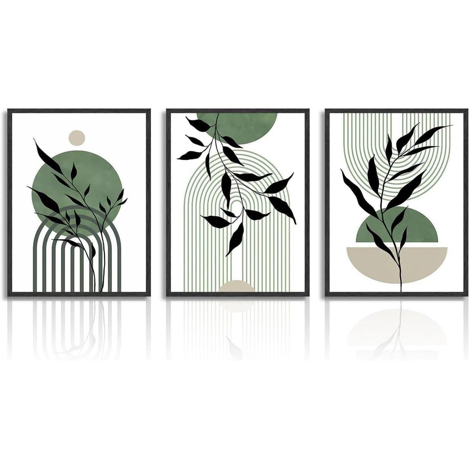 Dazzlewall Leinwandbild Salbei Grün Boho Wandbilder Minimalistische Geometrische Leinwand