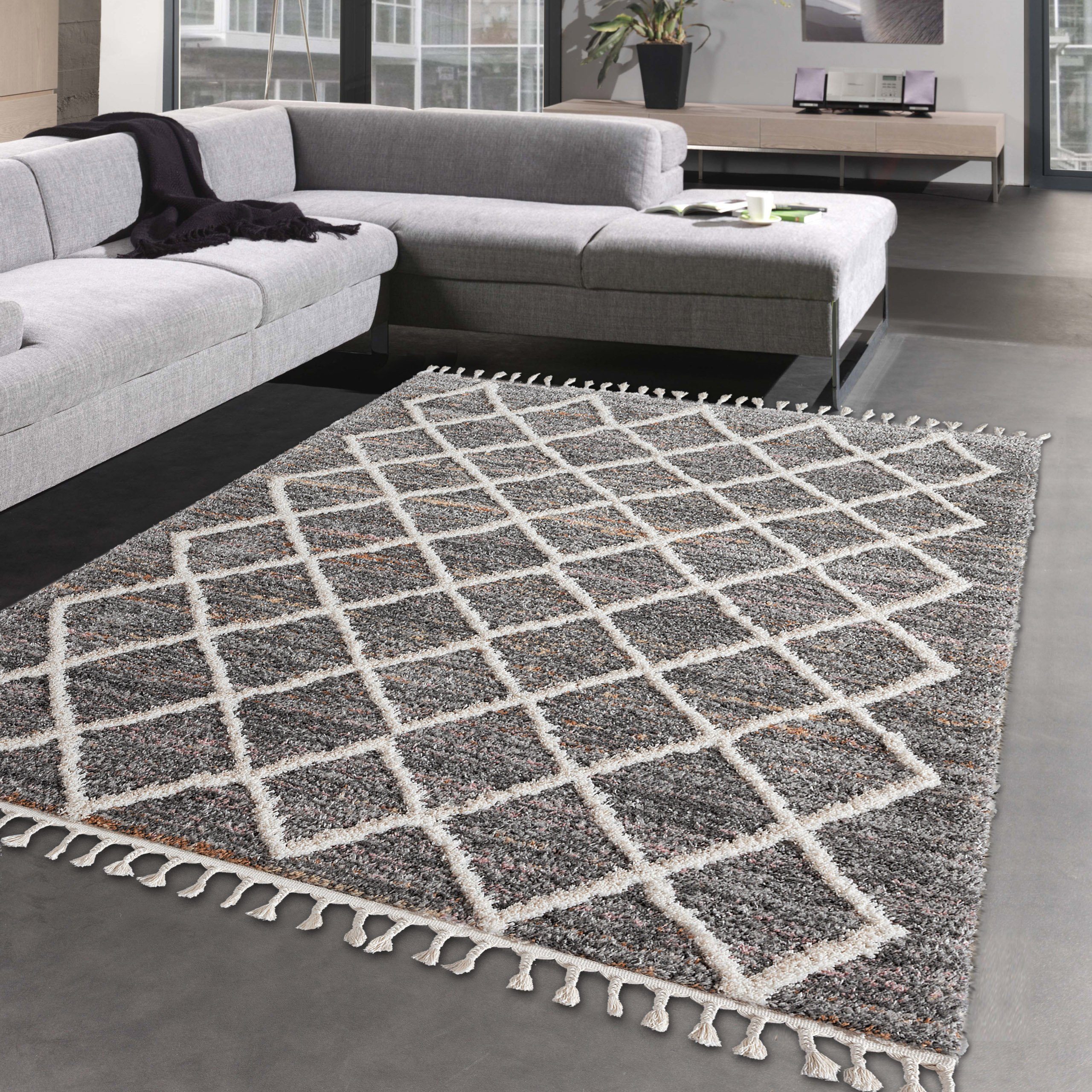 Carpetia Hochflor-Teppich Moderner Hochflor Teppich legeres 3D Orient Rautenmuster braun grau, rechteckig, Höhe: 30 mm. € 35,00