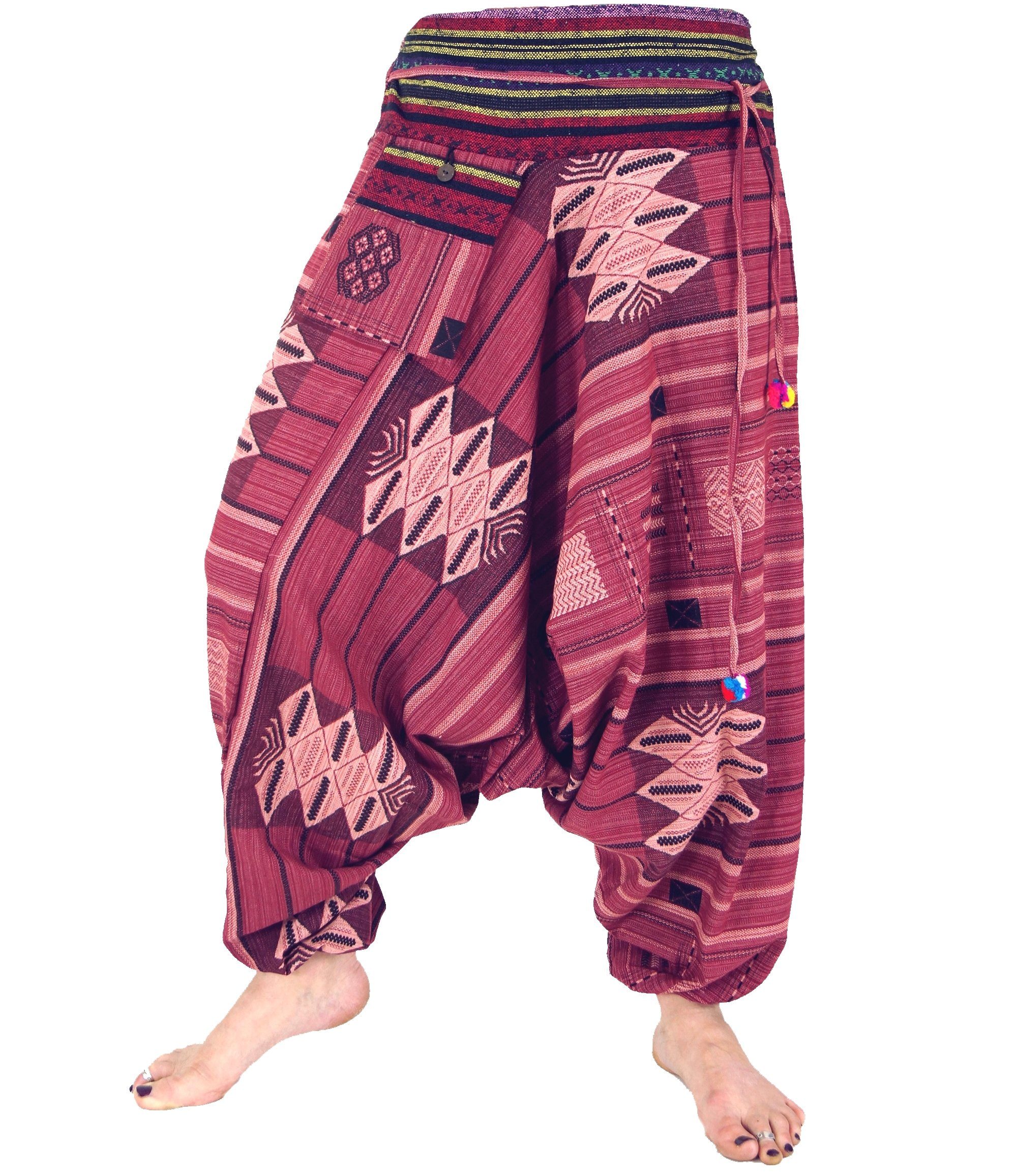 Guru-Shop Relaxhose Haremshose mit Ikatmuster und Kordelband - beere Ethno Style, alternative Bekleidung