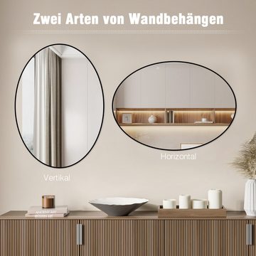 Hopibath Badspiegel mit Alurahmen Wandspiegel Schwarz (Oval, 50x70, 80x60cm), 5mm Bleifreier Spiegel, mit explosionsgeschützte membran