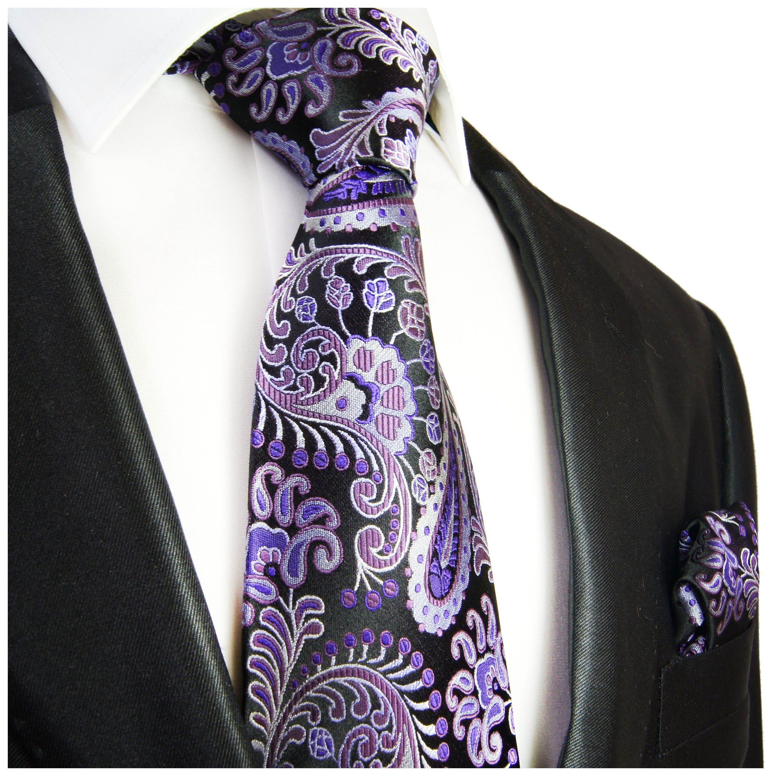 Krawatte Herren Seidenkrawatte mit Tuch paisley brokat Hochzeit 100% Seide