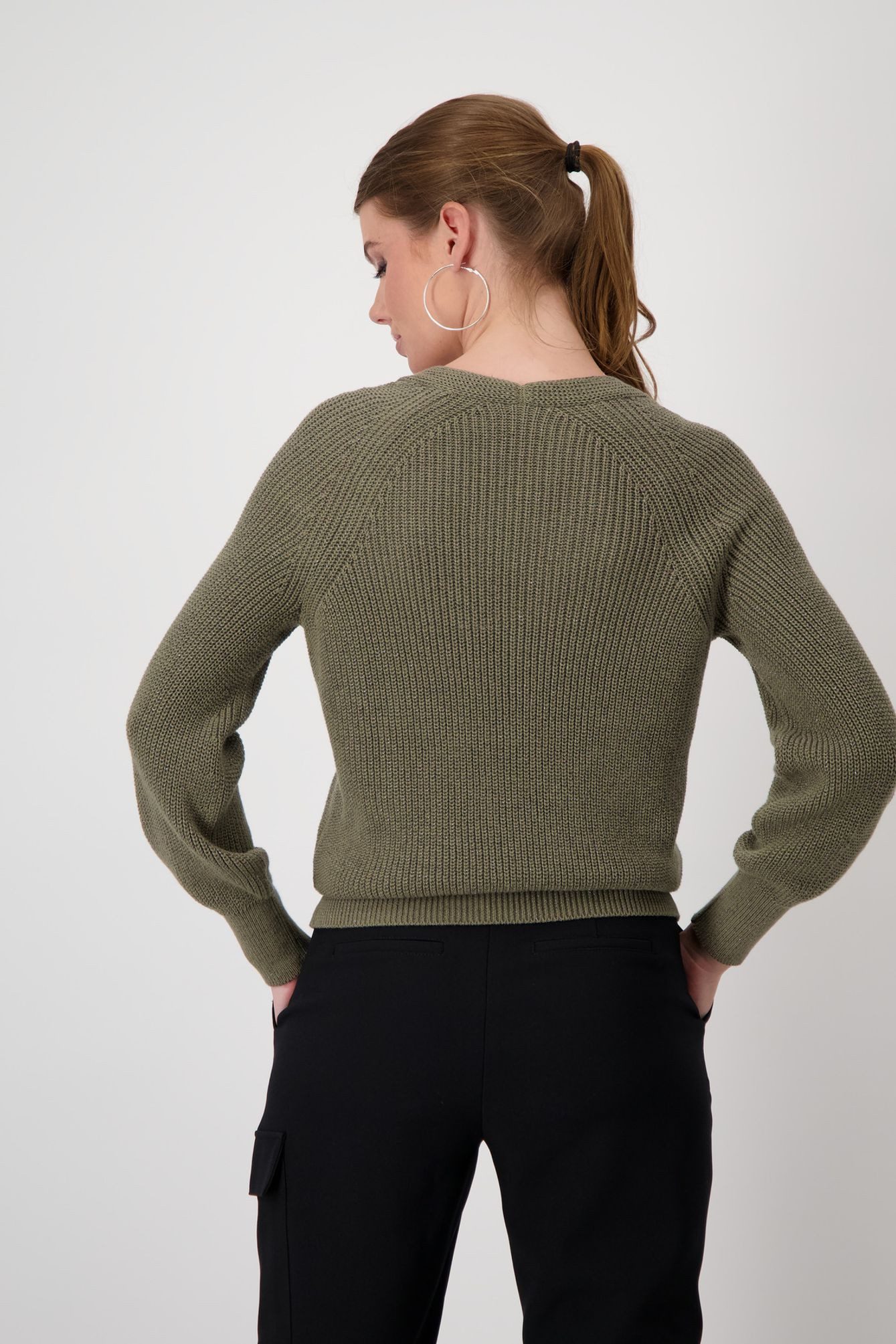 Monari V-Ausschnitt-Pullover 807977 Perlfangmuster