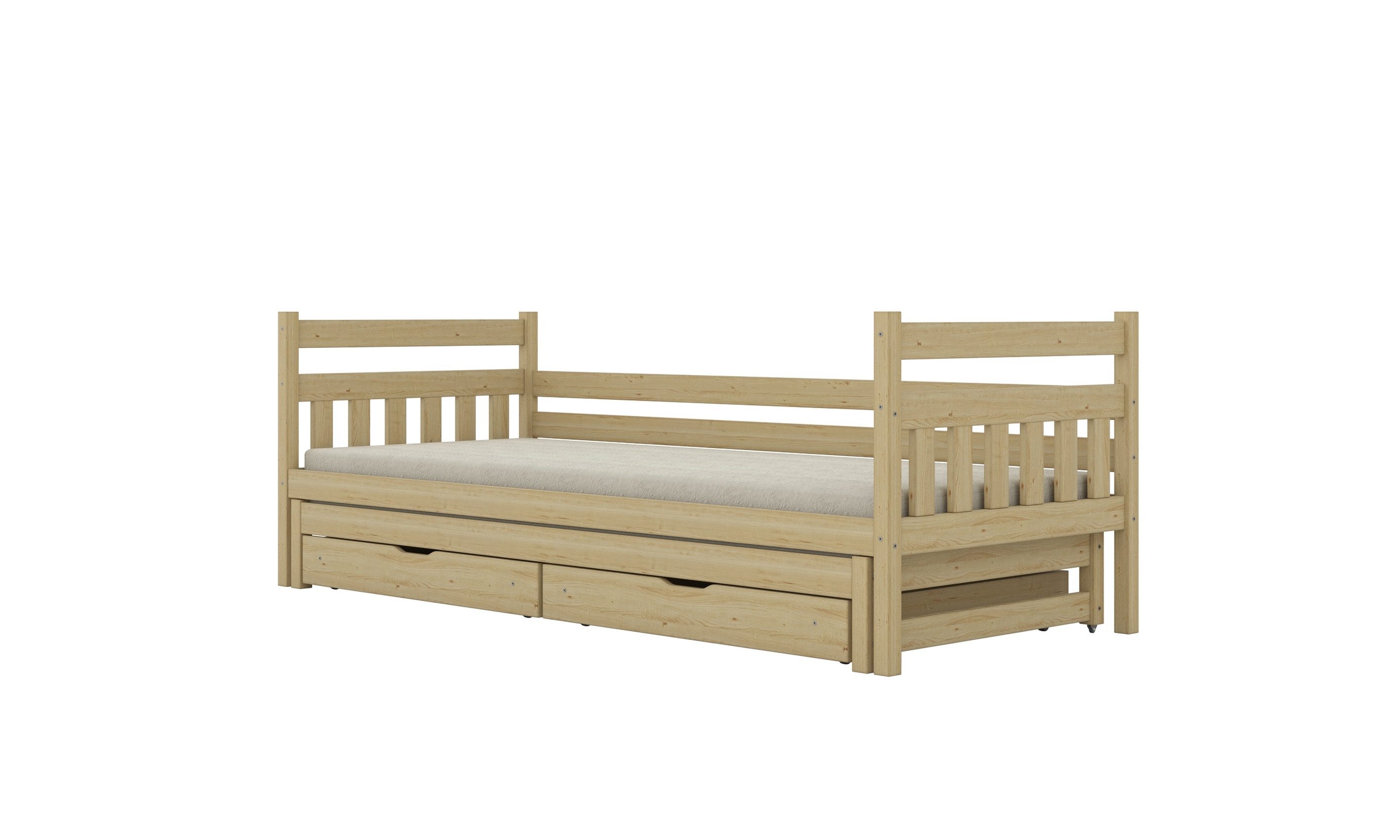 Raumhirsch Furniture Kinderbett Jugendbett, Einzelbett, Bettgestell, Funktionsbett (Maße: 169 x 87 x 82 cm (Lattenrost, Ausziehbett, zwei Schubladen), viele Farbvarianten), 160 x 80 cm, massives Kiefernholz, für Kinder und Jugendliche