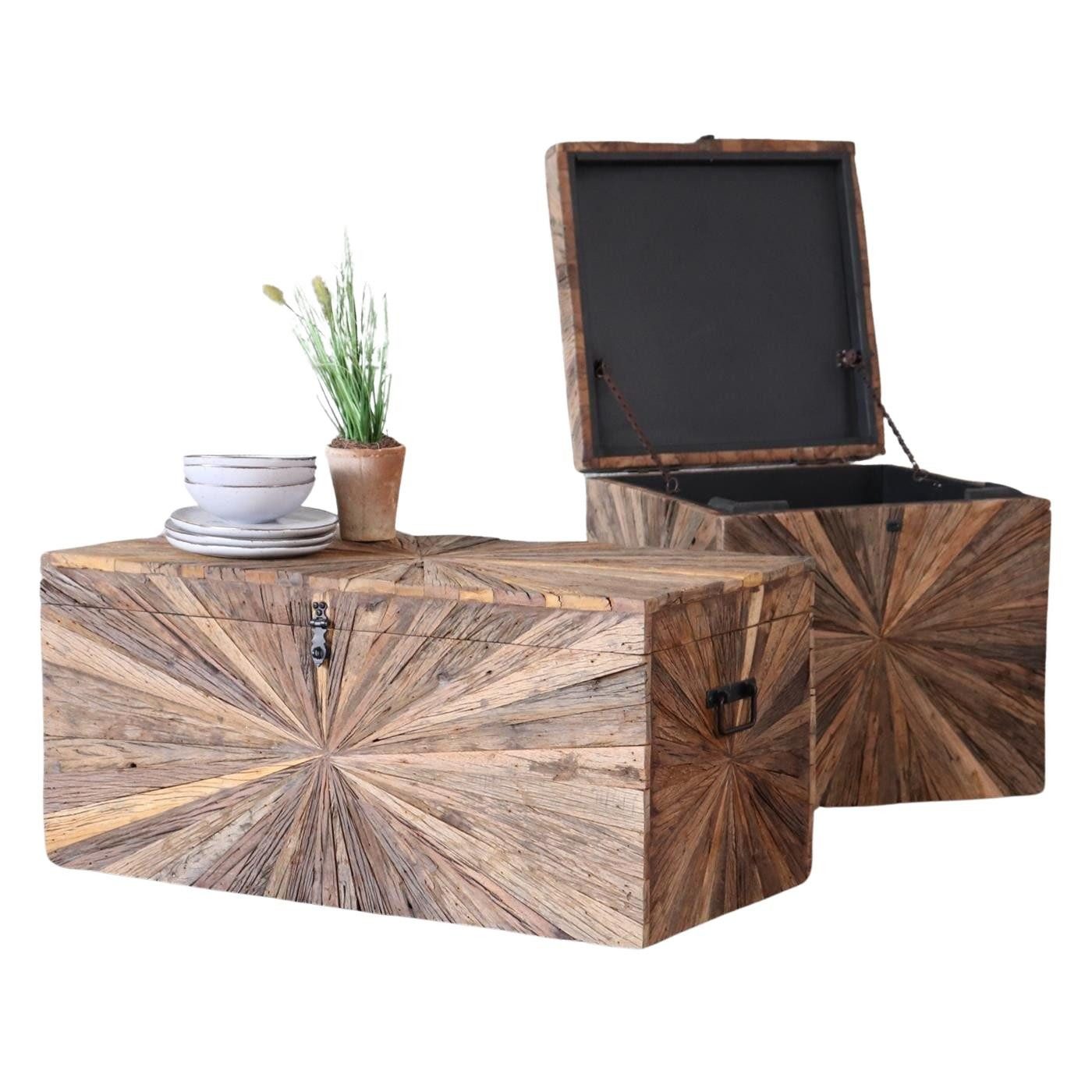 baario Sitztruhe Truhe MERID Altholz 45x45cm, Sitztruhe massiv alte Holztruhe Vintage