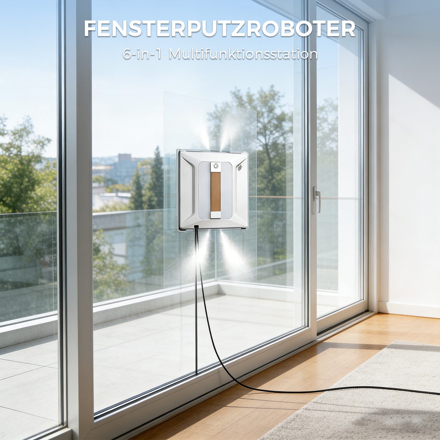AKKEE Fensterputzroboter Automatischer Fensterputzroboter 6000PA, Elektrisch, Mit Fernbedienung, Fenstersauger mit Water Tank 100ml