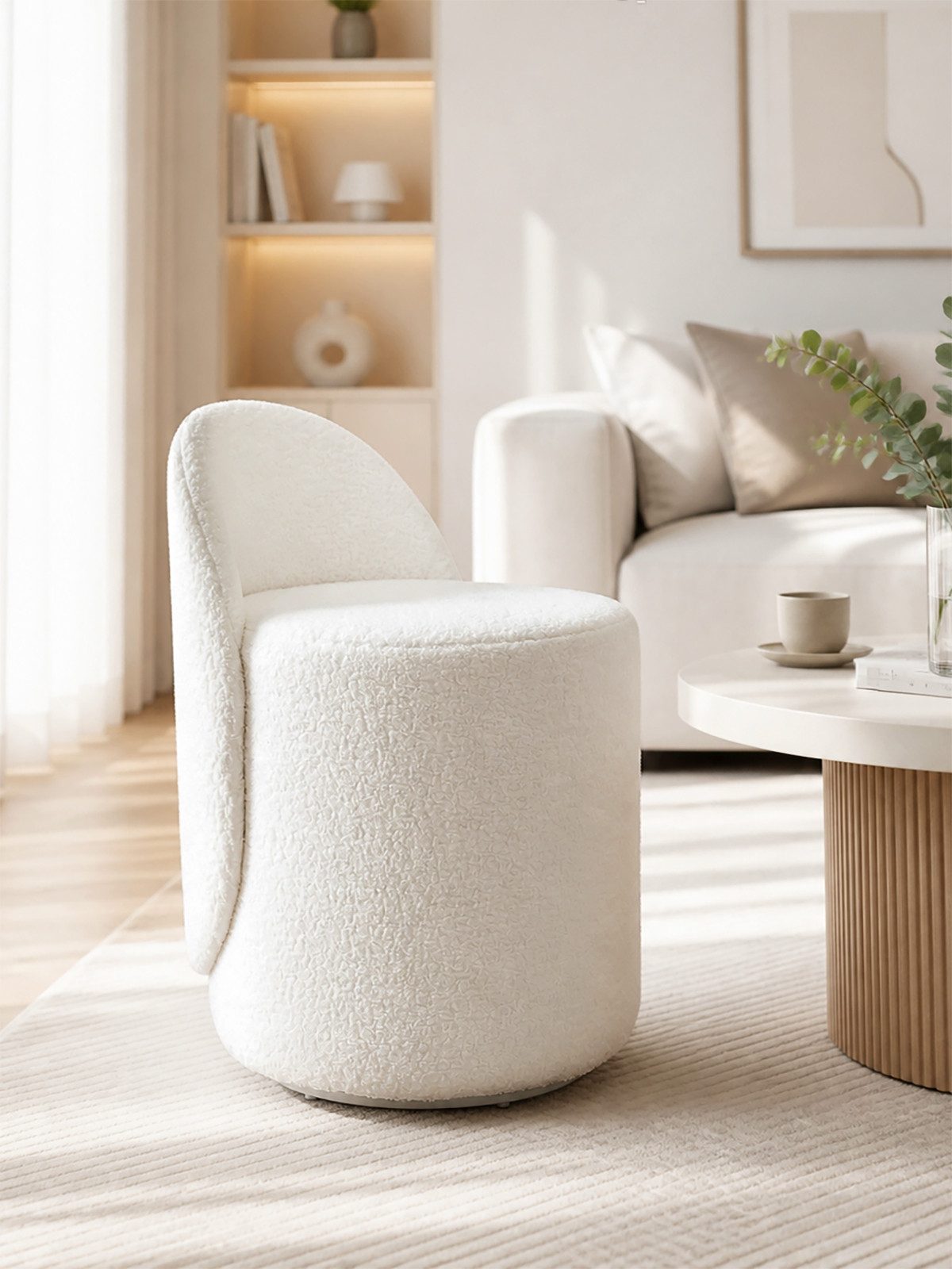 xinyuemaic Drehstuhl 360° drehbarer Schminkhocker, Teddy-Fleece, gebogene Rückenlehne (1 St), skandinavischer Luxus für Schlafzimmer, weiß