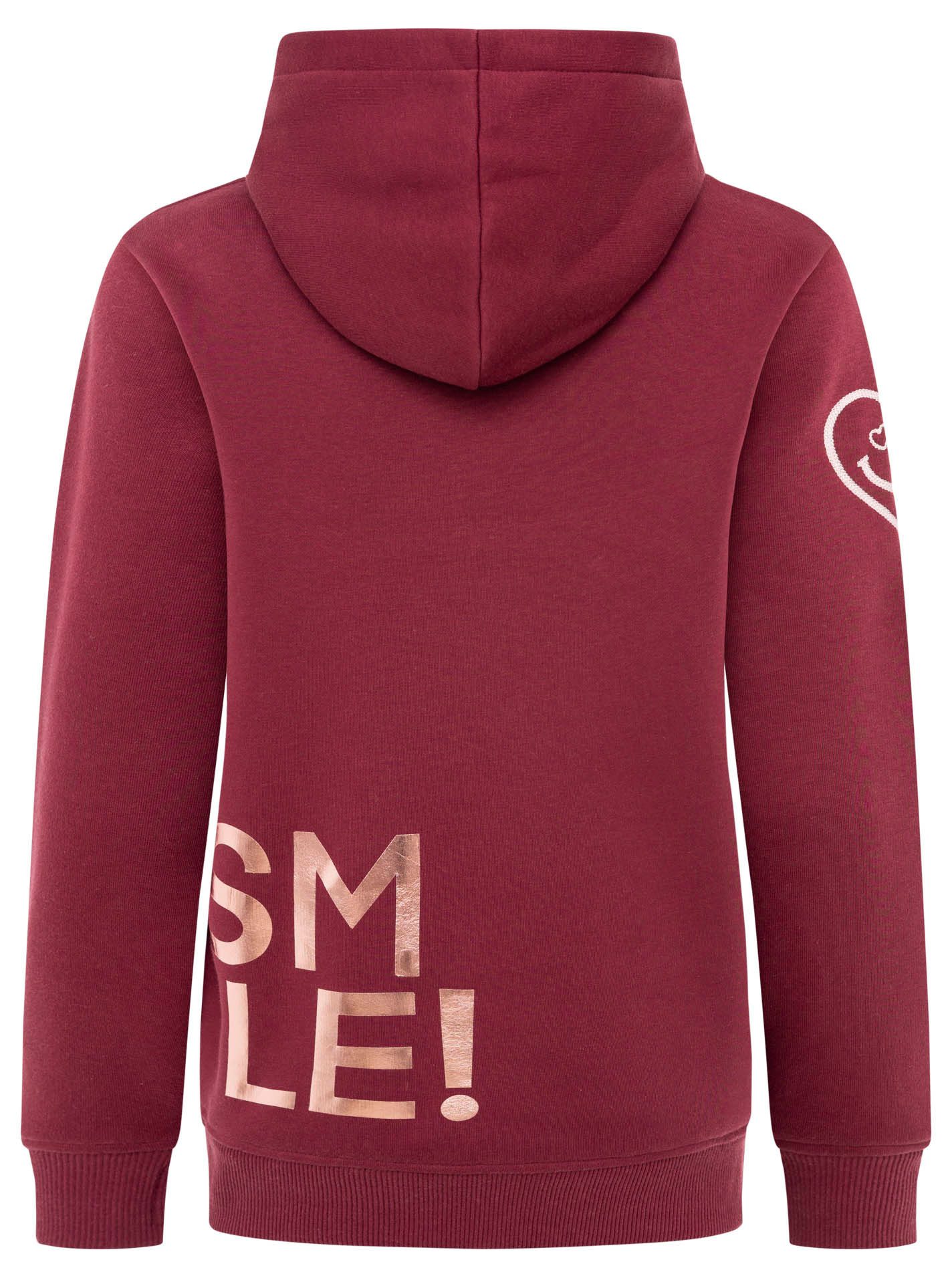 Zwillingsherz Hoodie "Alissa Shiny" glänzender Print, Daumenloch, Kordel, gesticktes Herz am Ärmel – Bild 4 von 5