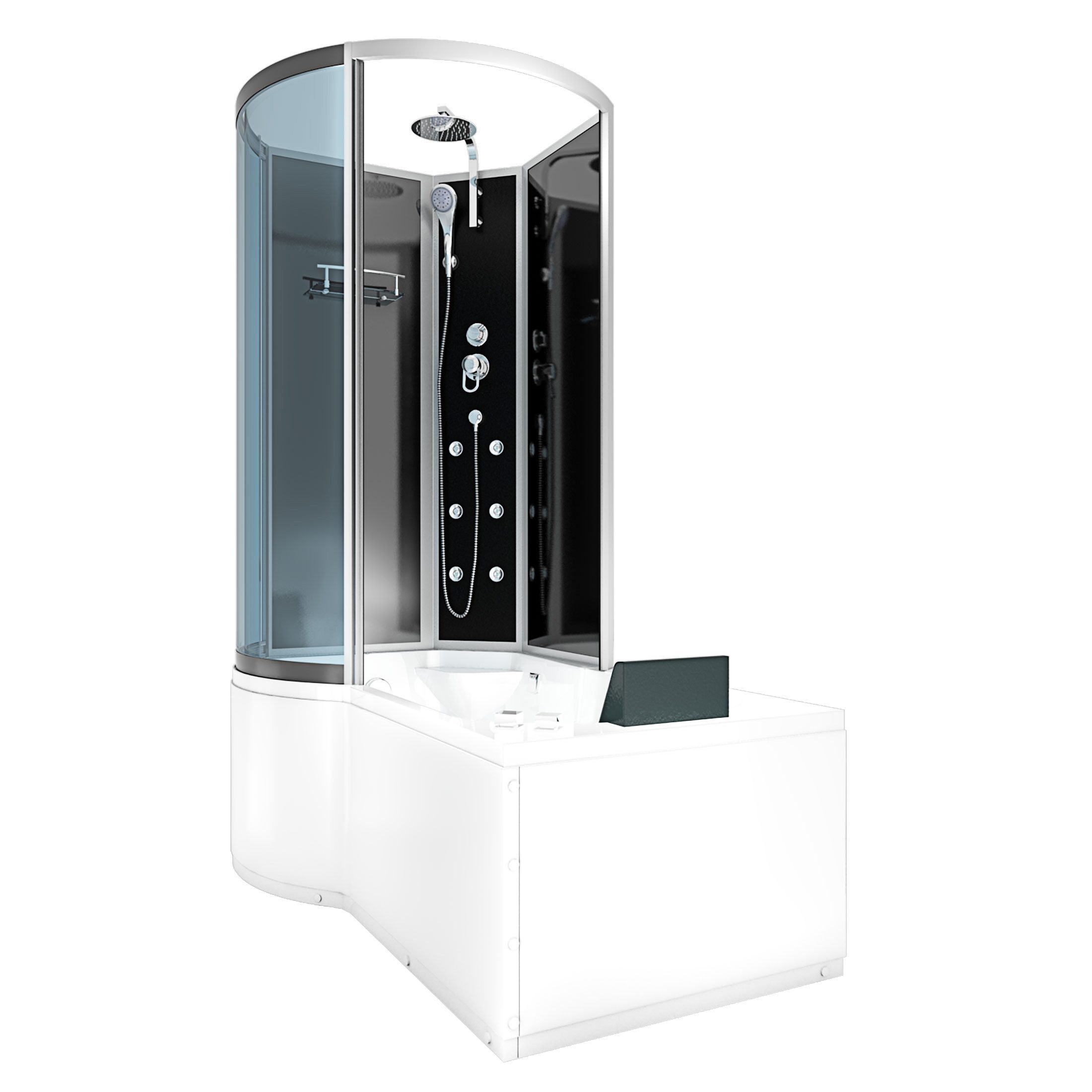 AcquaVapore Grossraumdusche Whirlpool Wanne Duschkabine sw K50-R30-WP-ALL 100x, Sicherheitsglas ESG, Integrierte Massagedüsen, Integrierte Wannen Beleuchtung, Nackenstütze