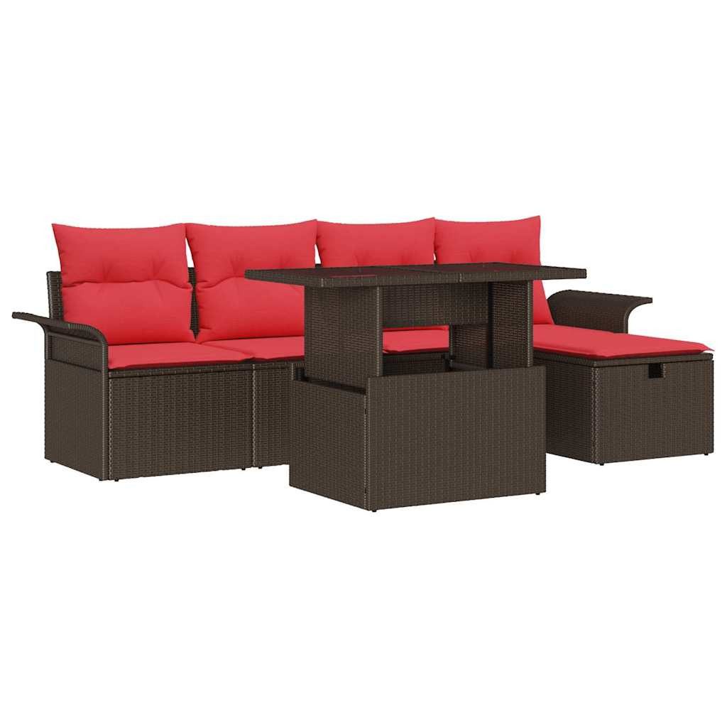 vidaXL Gartenlounge-Set Gartensofa-set mit Kissen mit Speicher 6 pcs Braun Poly-Rattan, (6-tlg)