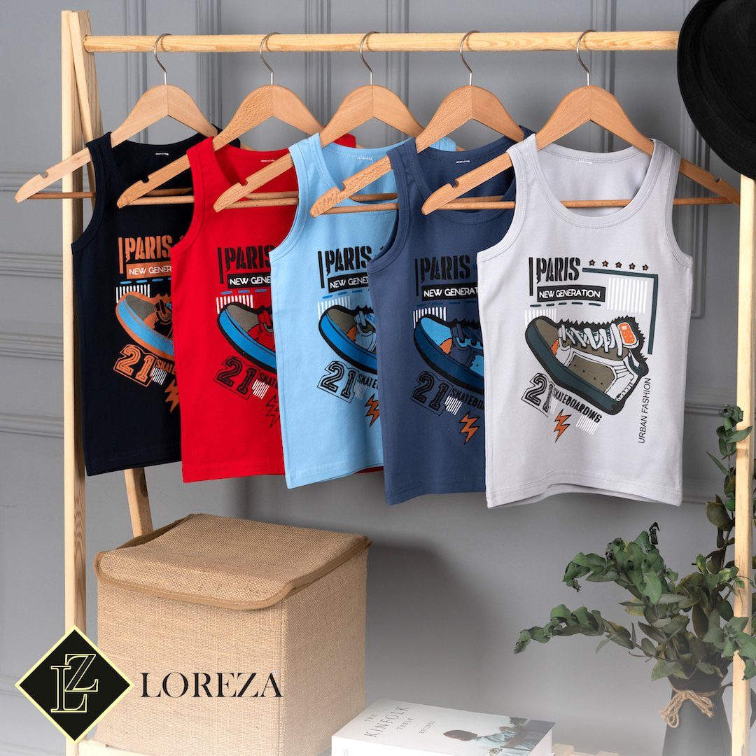 LOREZA Unterhemd 5 Jungen Unterhemden - Paris - Bunt (Set, 5-St., 5er-Pack)
