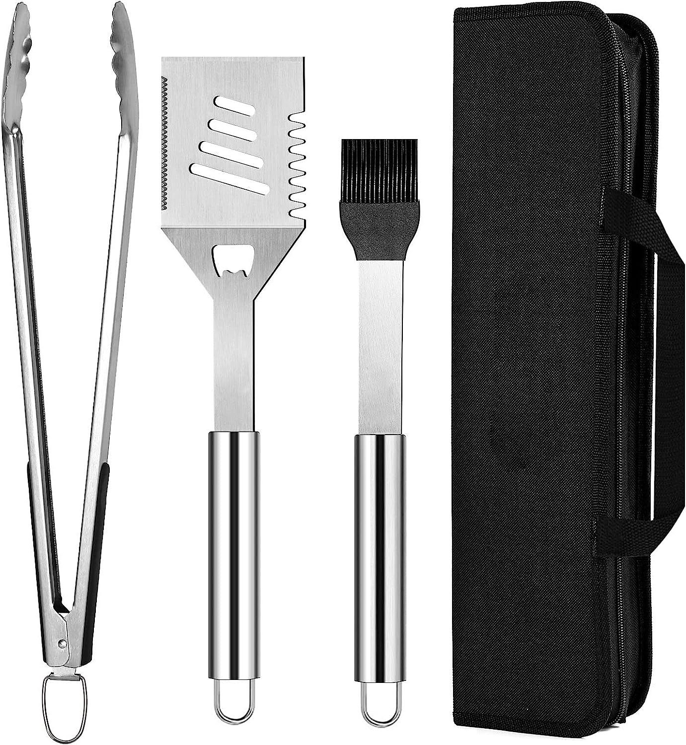 Daskoo Grillbesteck-Set BBQ Besteck für Grillfeier inkl. Tragetasche, (3 tlg), (3 tlg), Grillwender, Grillzange, Grillpinsel in Edelstahl