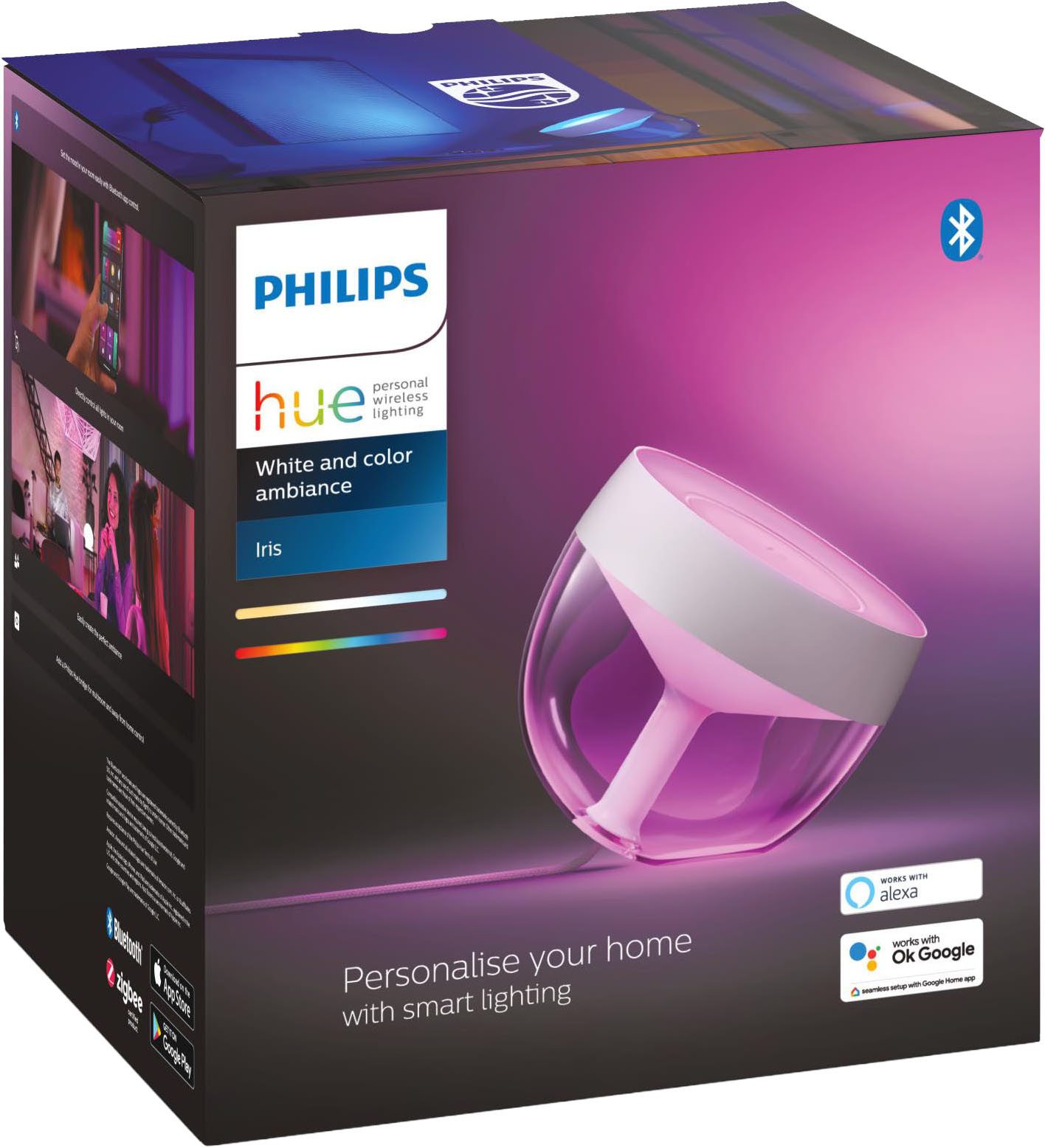 Philips Hue Smarte LED-Leuchte White & Color Ambiance Iris Tischleuchte weiß, Abschaltautomatik, Bluetooth, CCT - über Fernbedienung, Dimmfunktion, Farbsteuerung, Farbwechsel, Leuchtdauer einstellbar, Memoryfunktion, Nachtlichtfunktion, RGB, Smart Home, Timerfunktion, dimmbar über Fernbedienung, erweiterbar, mehrere Helligkeitsstufen, LED wechselbar, RGB
