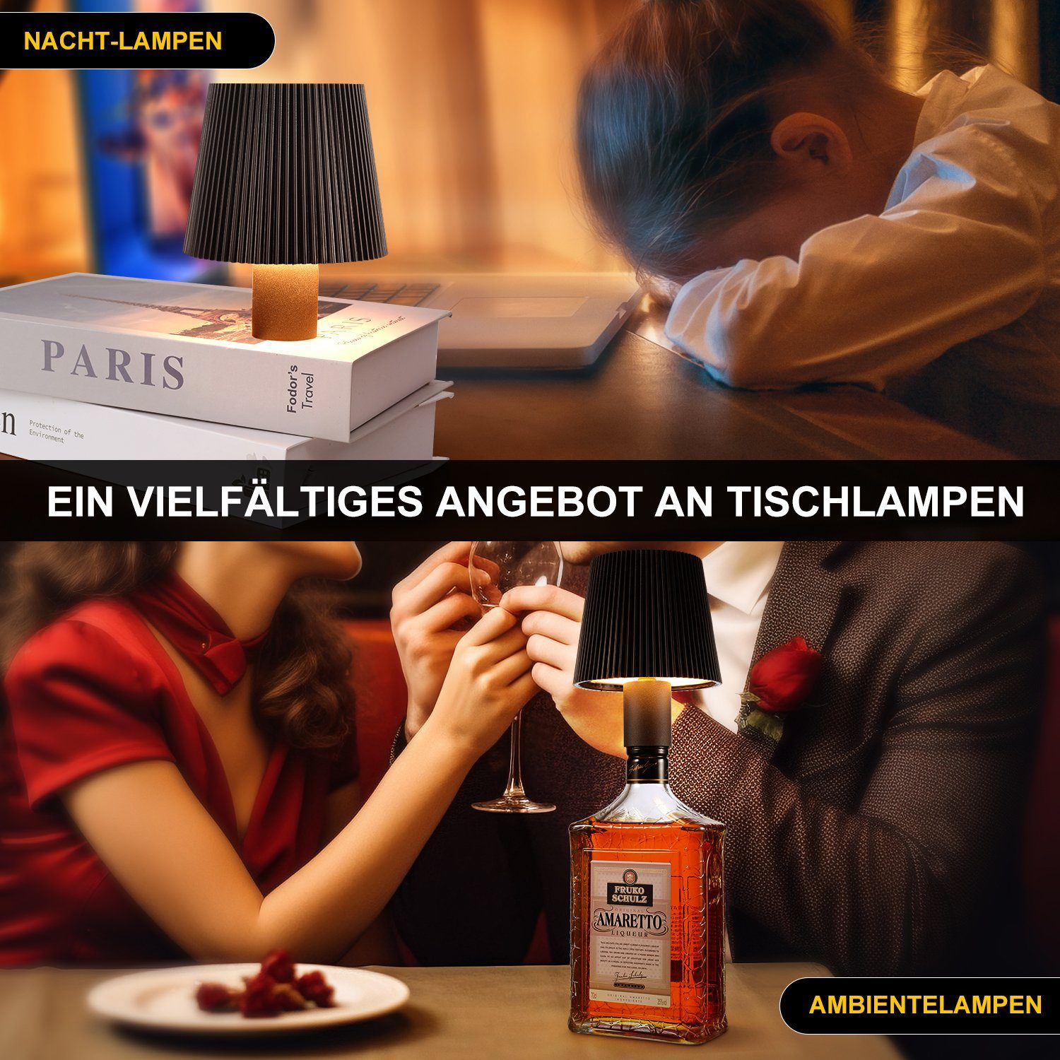 Metall LED 8000mAh Dimmbare Tischleuchte 4500k- Kaltweiß, LED 6000k, Nachttischlampe Kabellose iscooter Flaschenlampe Restaurant fest Warmweiß, 3000k- Tischlampe, Touch für Bar integriert, Schwarz Tragbare Akku IP54, Naturweiß, LED