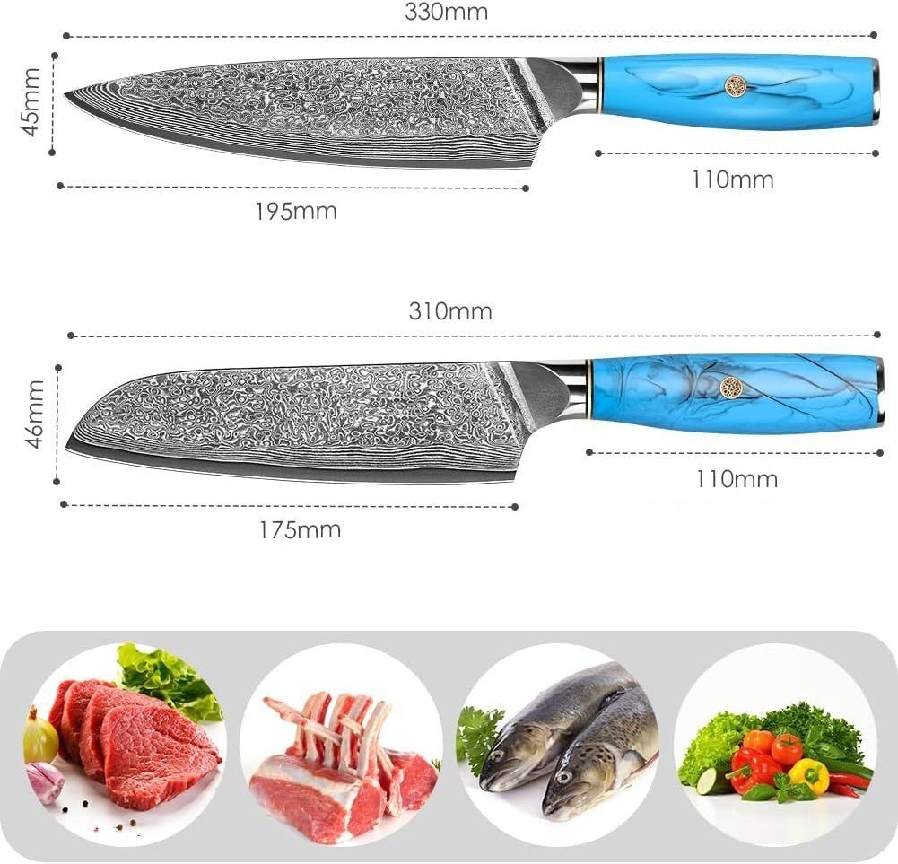 Messer-Set Damaststahl Damastmesser Set Coisini Küchenmesser 2tlg. (2-tlg) chefmesser