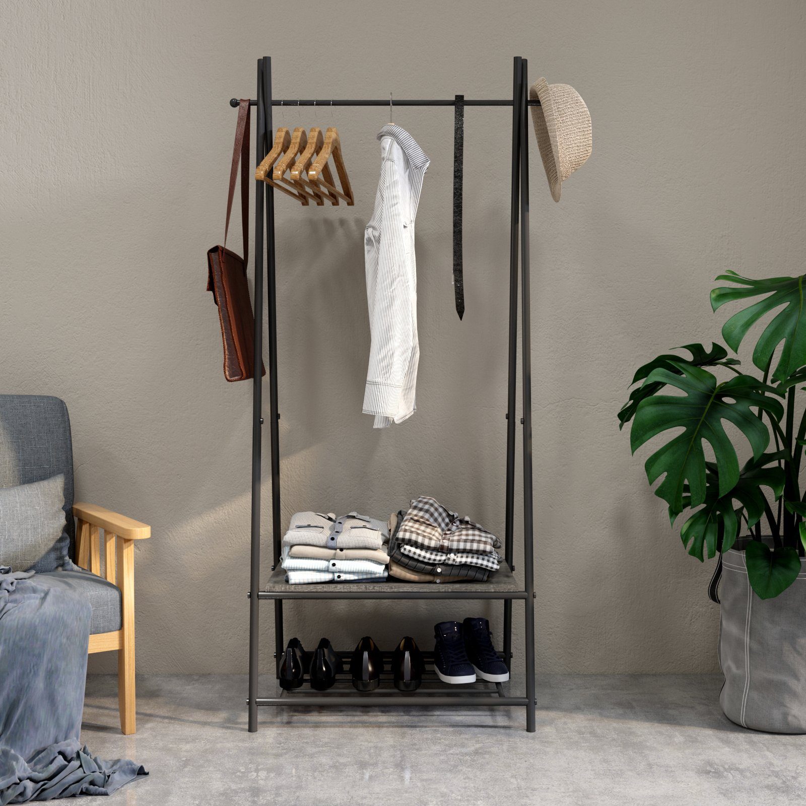 Mondeer Garderobenständer Kleiderständer, mit 2 Ablagen für Schuhe und Boxe günstig online kaufen