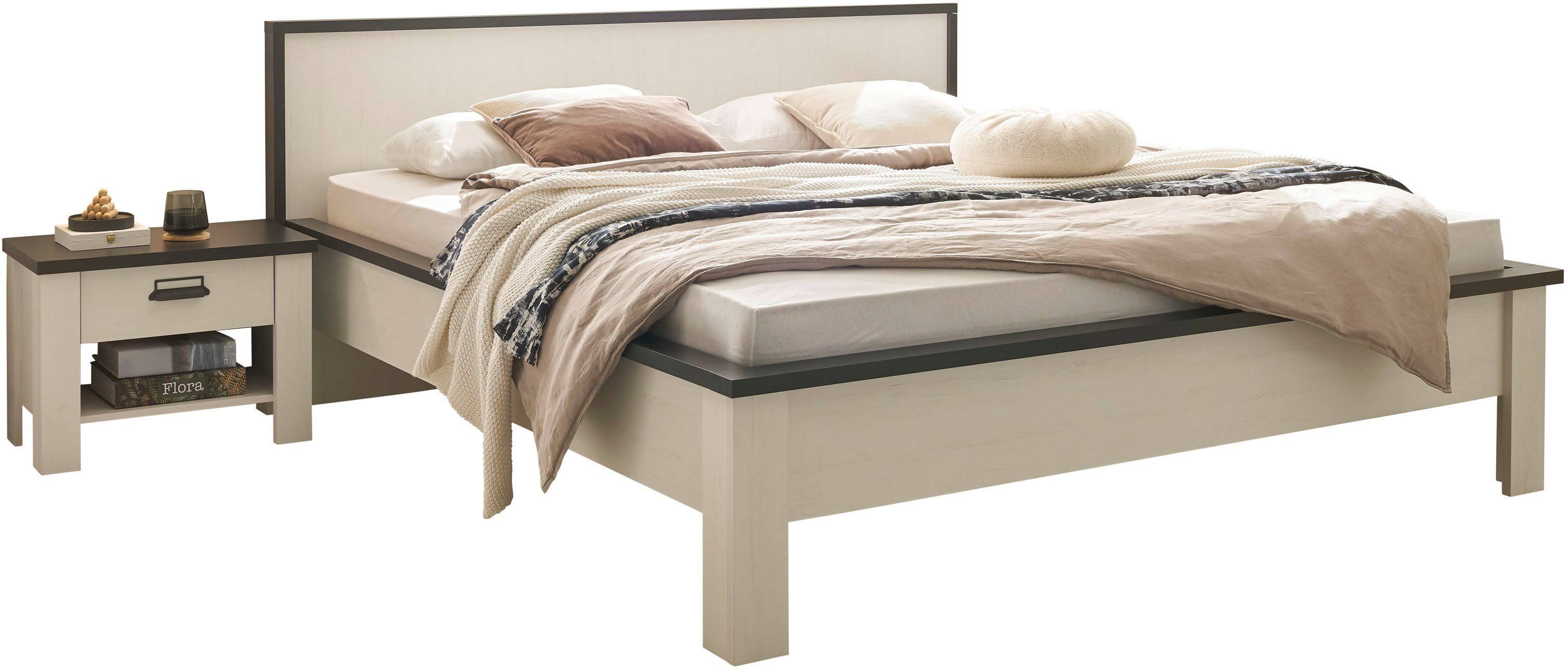 Home affaire Bettanlage SHERWOOD, (3-tlg), Liegefläche Bett 180x200cm, 2 Nachttische mit jeweils 1 Schublade
