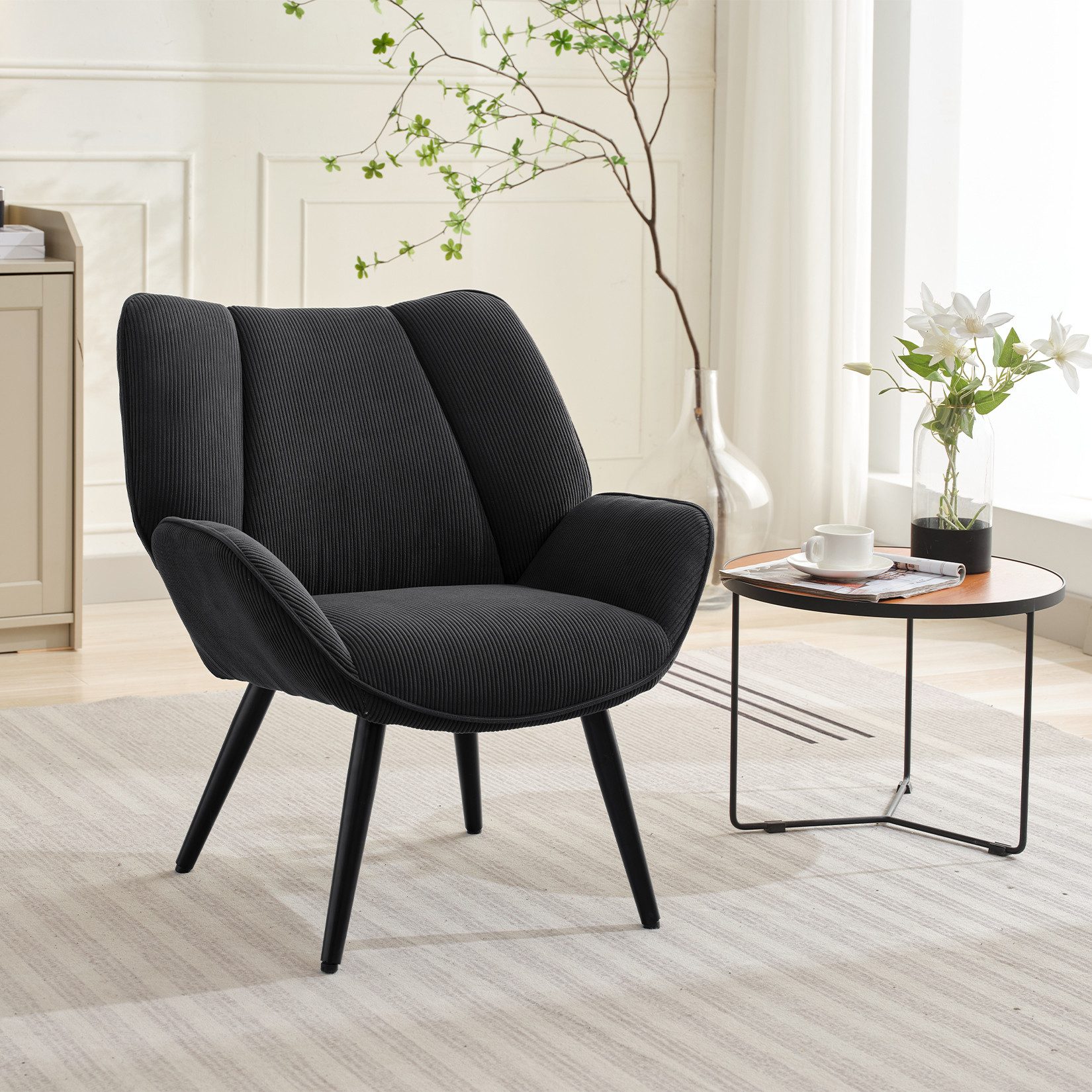 GarveeMore Loungesessel Relaxsessel Ohrensessel aus Cord Belastbarkeit 130 kg