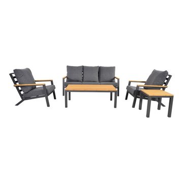 GMD Living Gartenlounge-Set DONNAN, (Loungeset, 5-tlg., bestehend aus 2 Sessel, 1 Sofa & 2 Tischen inkl. Polsterkissen), Tischplatte aus Bambus, Outdoorgeeignet