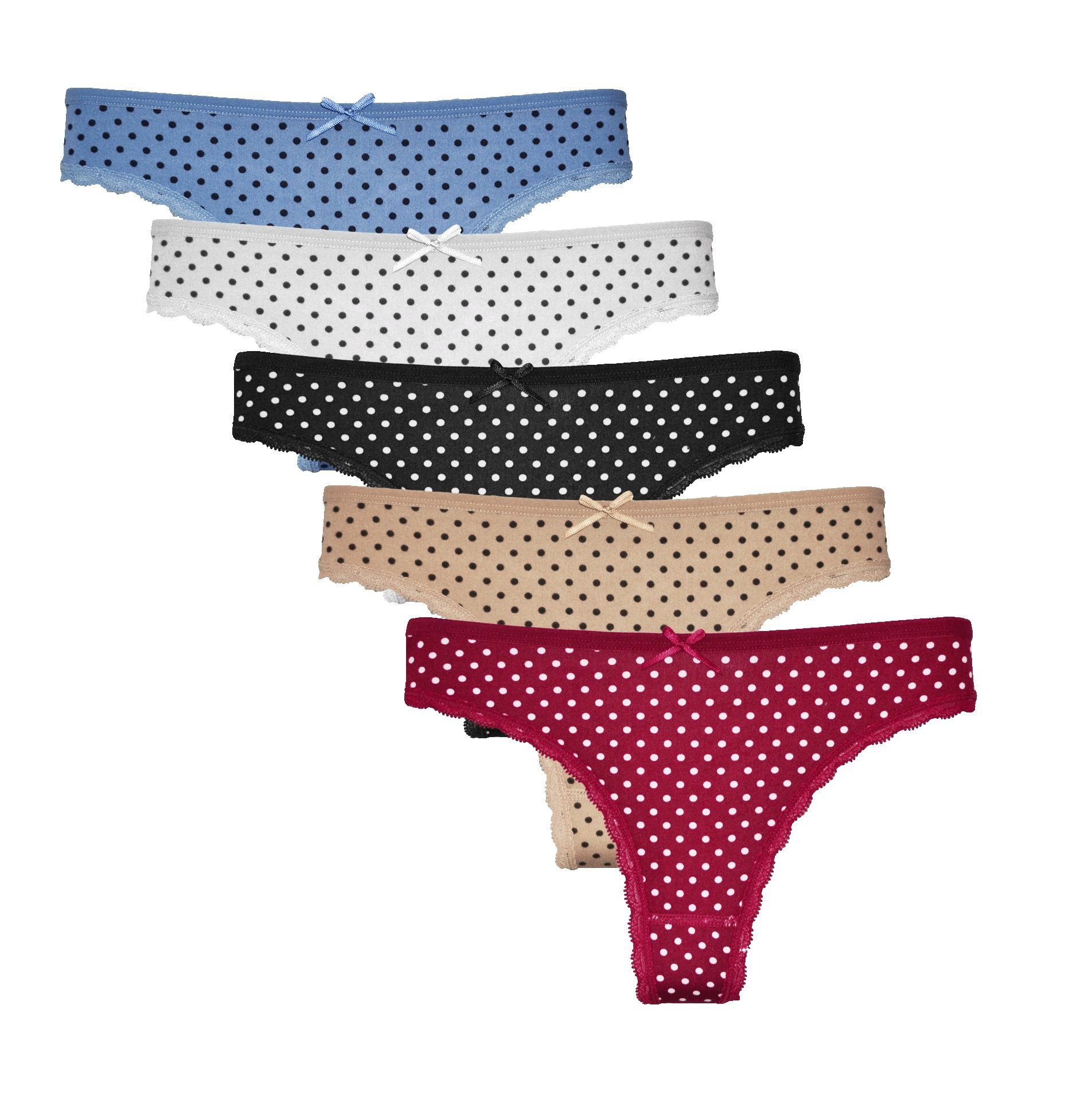 Rungassi Boxershorts 5er Set Tanga String Tangaslip Damen Unterwäsche einfarbig 818 Größe: