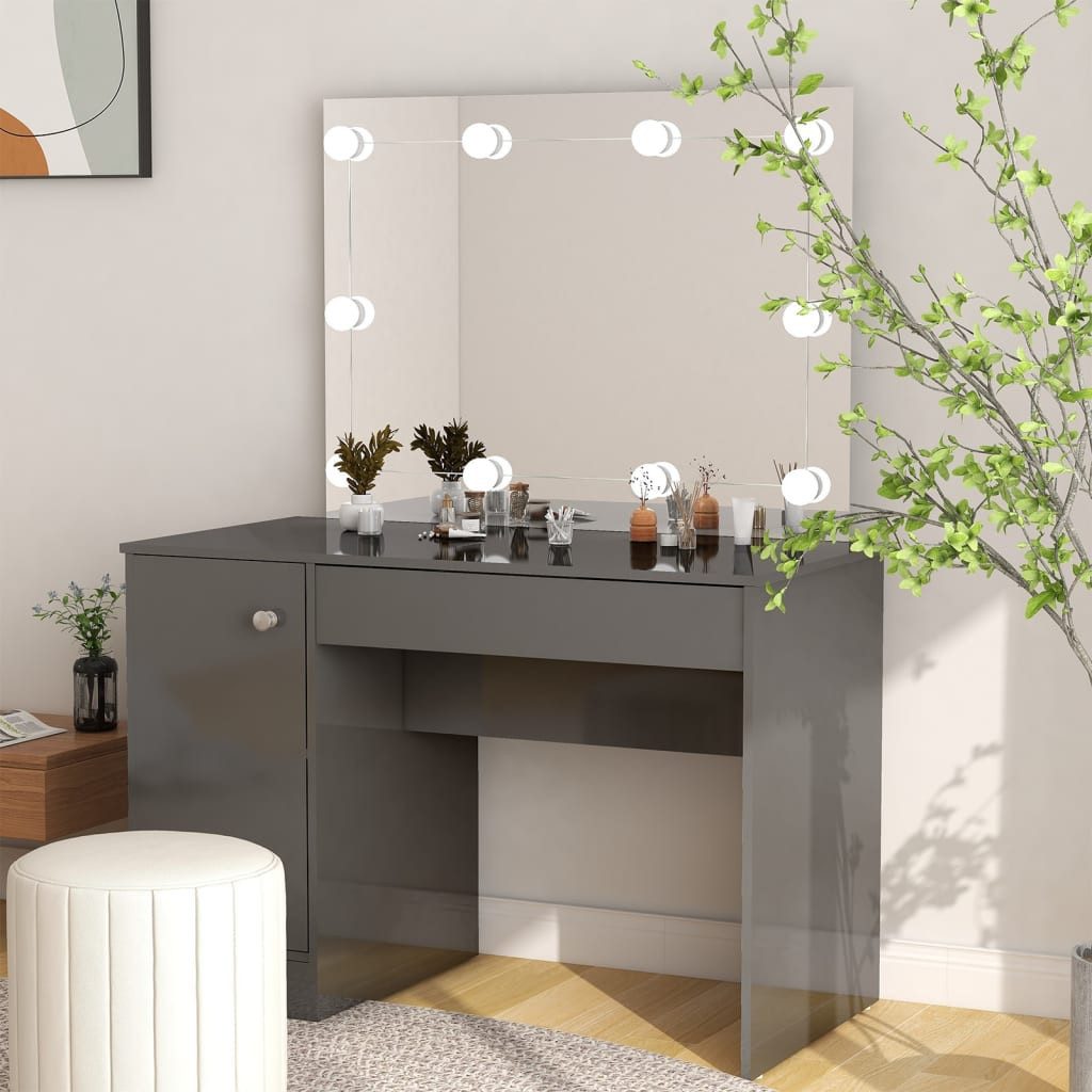 vidaXL Schminktisch Grau glänzend Schminktisch Beautytisch Kosmetiktisch mit LED-Beleucht