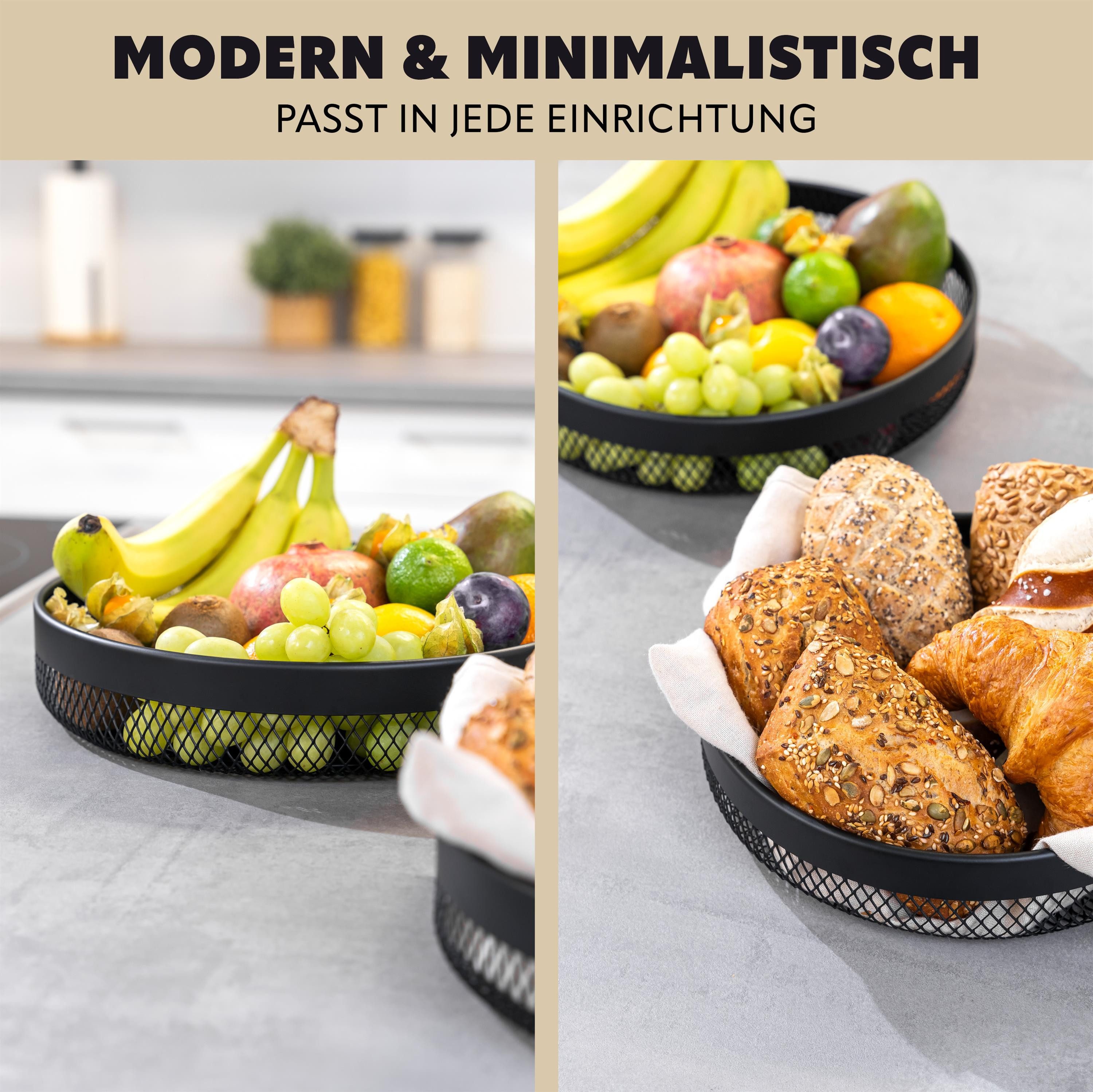 eluno Obstschale Brotkorb 2er Set, rund, aus schwarzem Metall