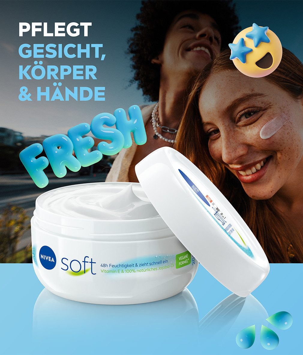Nivea Tagescreme Soft Erfrischende Feuchtigkeitscreme 3 x 200 ml vegan, 3-tlg., Vitamin E und 100% natürlichem Jojoba-Öl – Bild 4 von 5