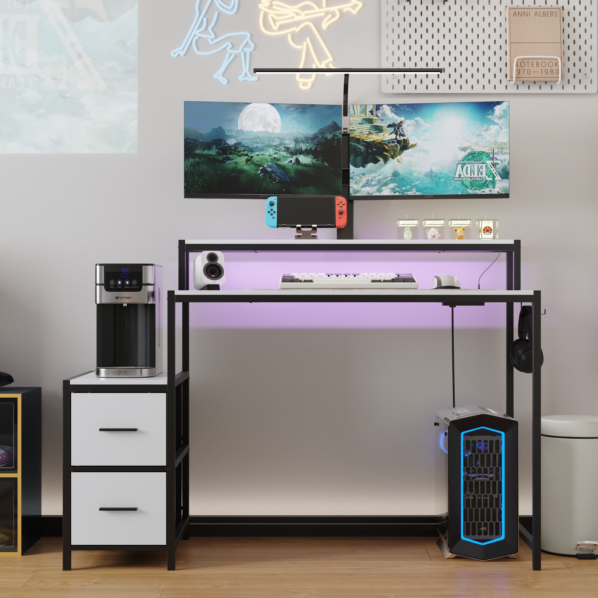 Computertisch Gaming-Schreibtisch mit RGB-LED-Beleuchtung, 100x48x90 cm