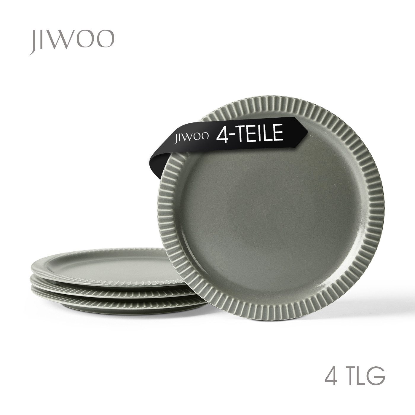JIWOO Teller 4er Ø25,4cm, Steakteller Salatteller Pastateller Dessertteller Plate, (4 St), Keramik Hochwertiges Tellerset Grau Mikrowellen spülmaschinenfest