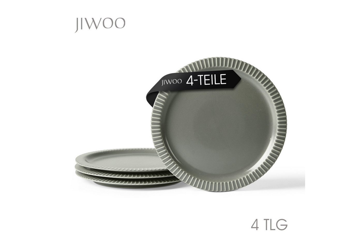 JIWOO Teller 4er Ø25,4cm, Steakteller Salatteller Pastateller Dessertteller Plate, (4 St), Keramik Hochwertiges Tellerset Grau Mikrowellen spülmaschinenfest