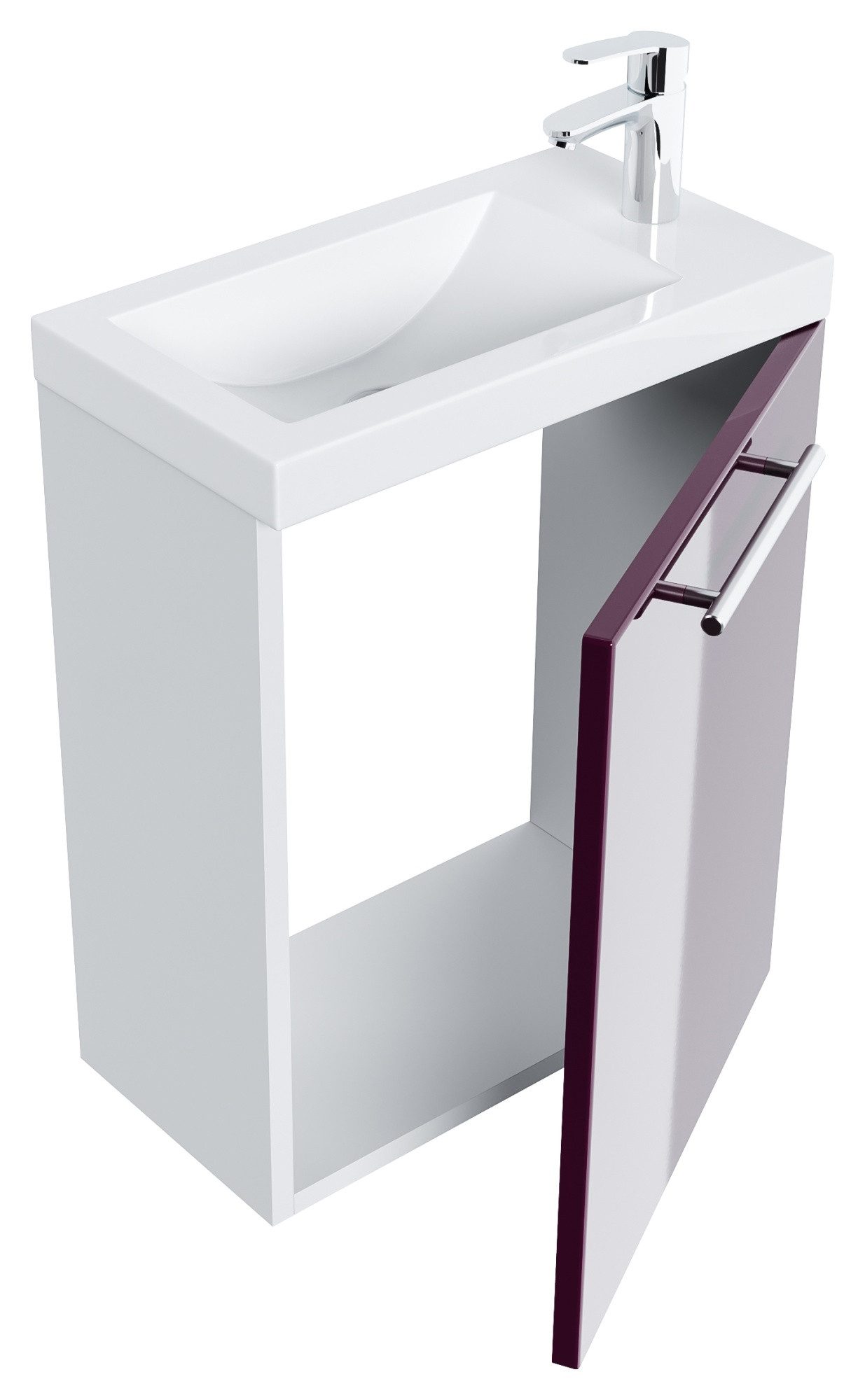 Magnolia Home Waschtisch Badmöbel Salona 50 cm Weiss hochglanz / Brombeere