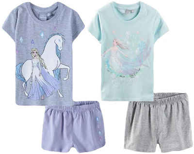 Disney Frozen Pyjama 2x Mädchen Schlafanzug kurzer Pyjama 4 Teile Gr. 104 110 128 140