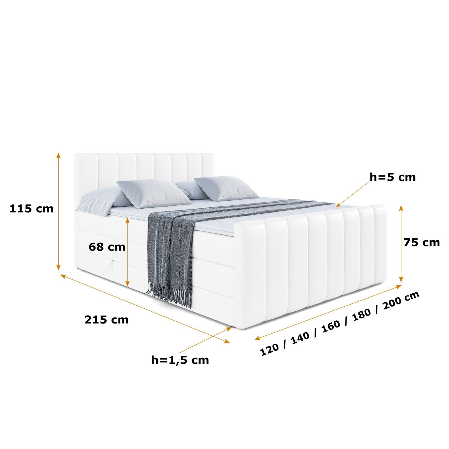 ALTDECOR Boxspringbett OTTA-Z KING (Multipocket-Matratze H4, H3 Matratze Bonellfederung, Topper, Kopfteil), Doppelbett mit Fußteil