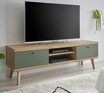 Furn.Design Lowboard Juna (TV Unterschrank in Eiche mit Salbeigrün, 160 x 50 cm), skandinavisches Design