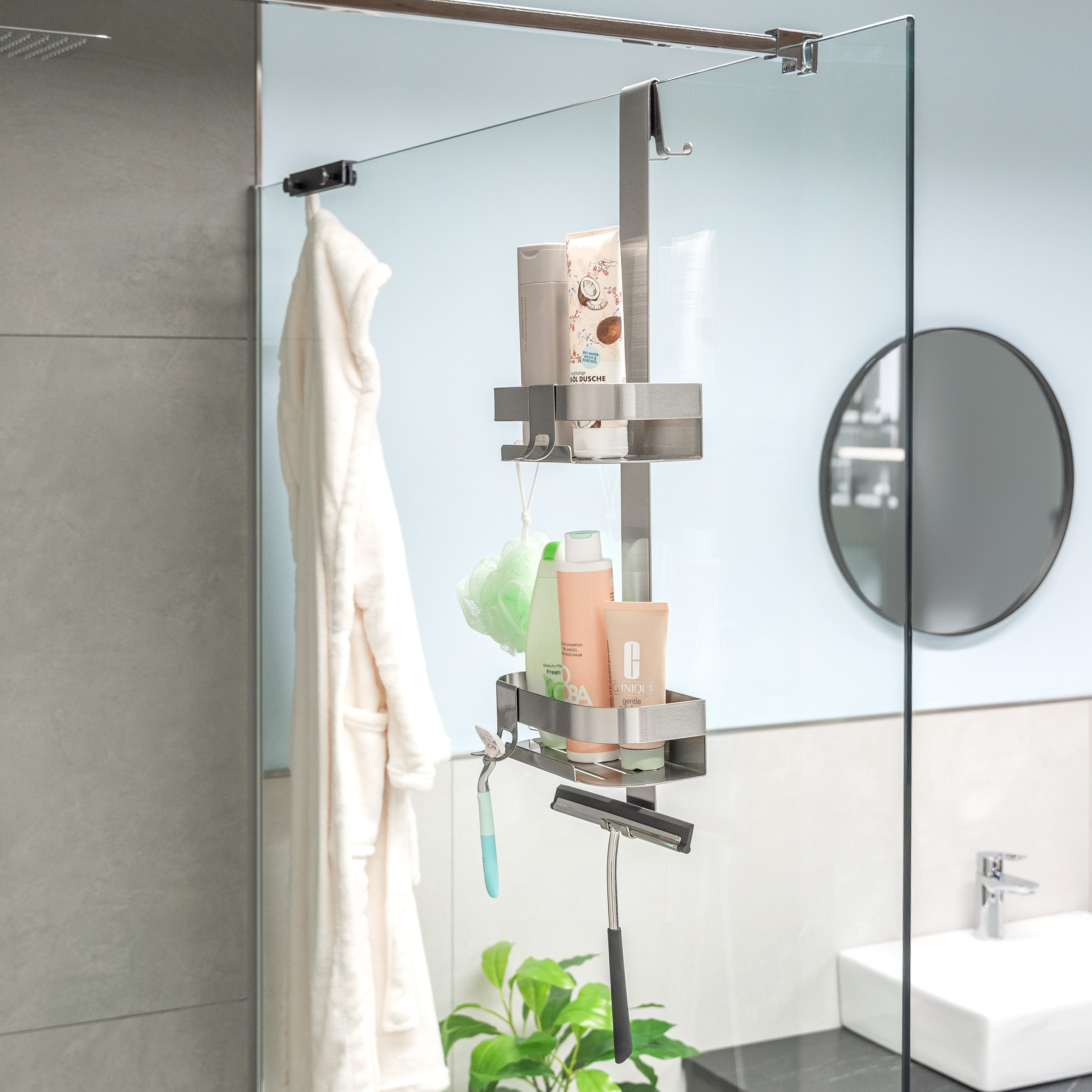 eluno Duschablage für die Glasduschwand, Duschkorb mit 6 Haken aus Edelstah günstig online kaufen