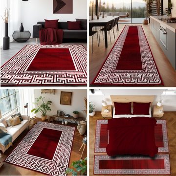 Designteppich Mäander-Design, SIMPEX24, Läufer, Höhe: 12 mm, Kurzflor Teppich Wohnzimmer Mäander Design Rot verschidene größen