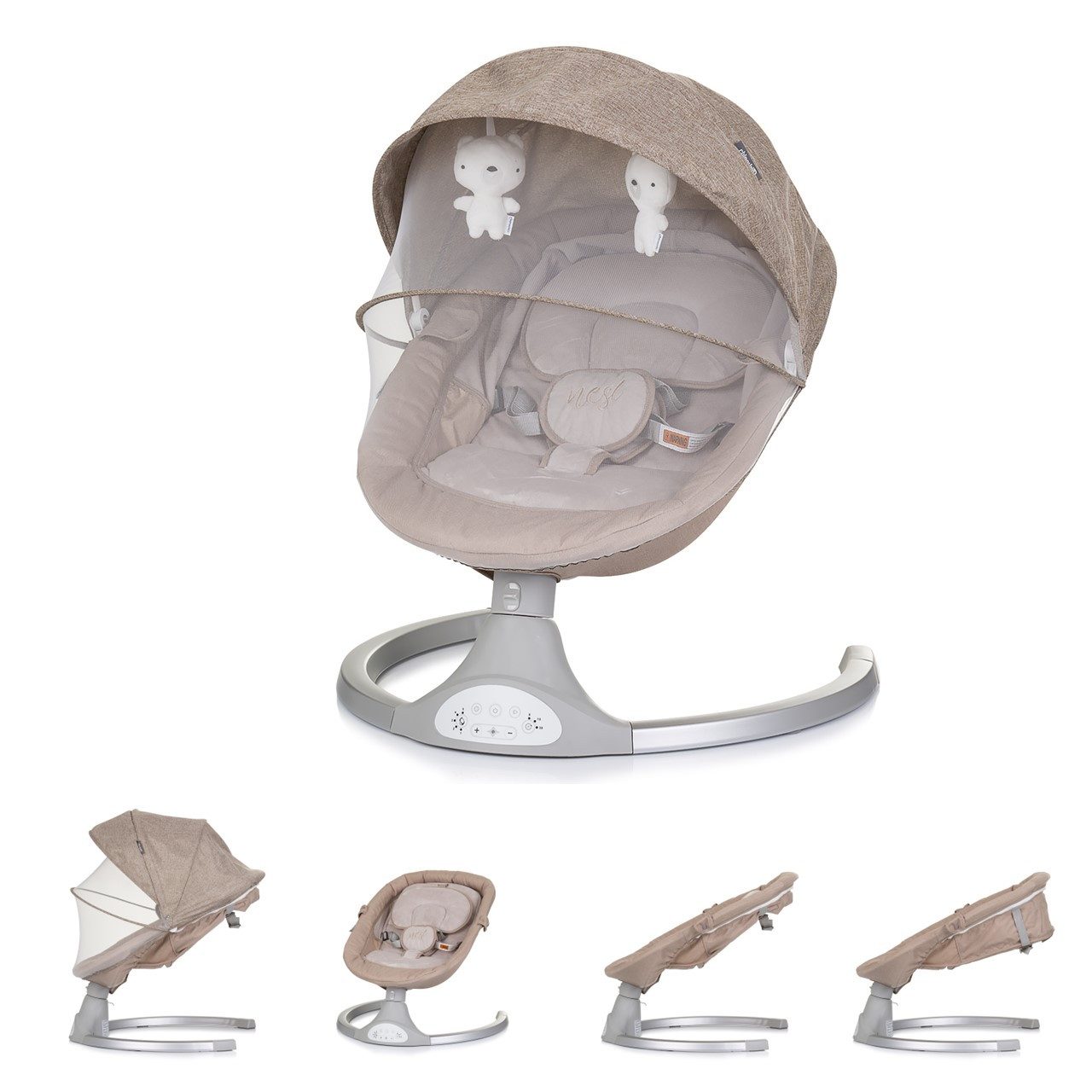 Chipolino Babywippe Babywippe Nest Musik, Fernbedienung, Kissen, Gurt, Timer, Plüschtiere