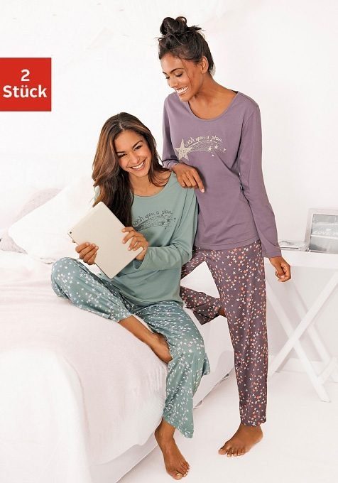 Stück) tlg., mint, Dreams mit (4 Vivance Sternenprint Pyjama 2 lila