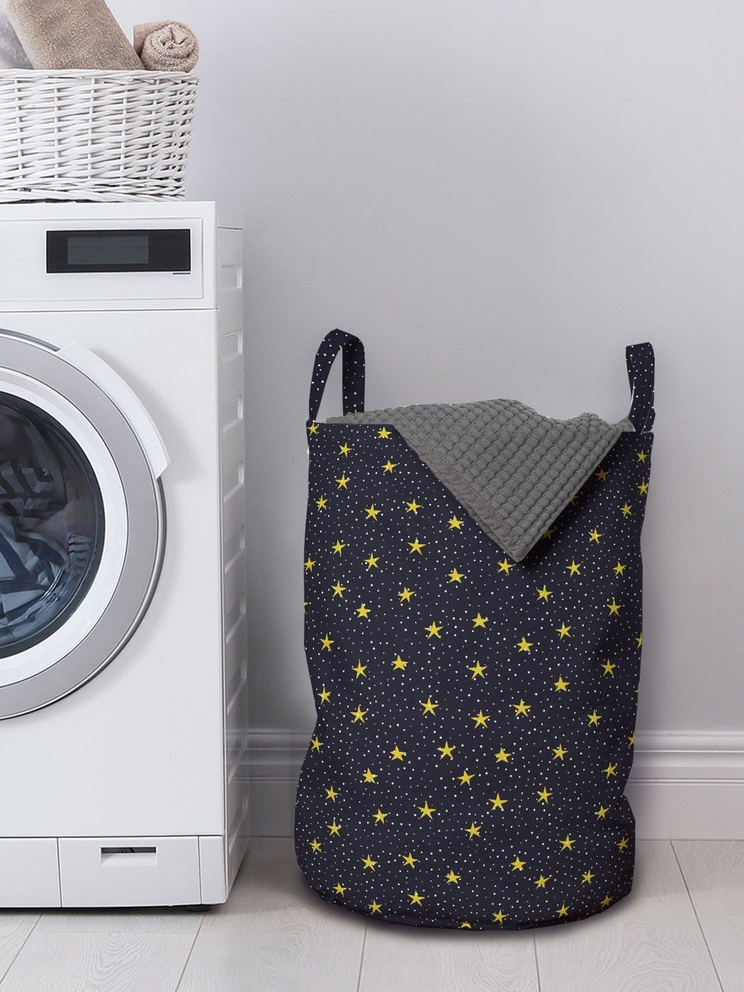 mit Nachthimmel und Gelber Griffen Kordelzugverschluss für Abakuhaus Wäschekorb Waschsalons, Wäschesäckchen Stern Punkte