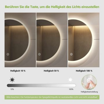 S'AFIELINA Badspiegel »Runder LED Badezimmerspiegel mit Touch und Kaltweißes Licht Schwarz«, Touch-Schalter,6500K Einstellbare Helligkeit,Energiesparend,IP44