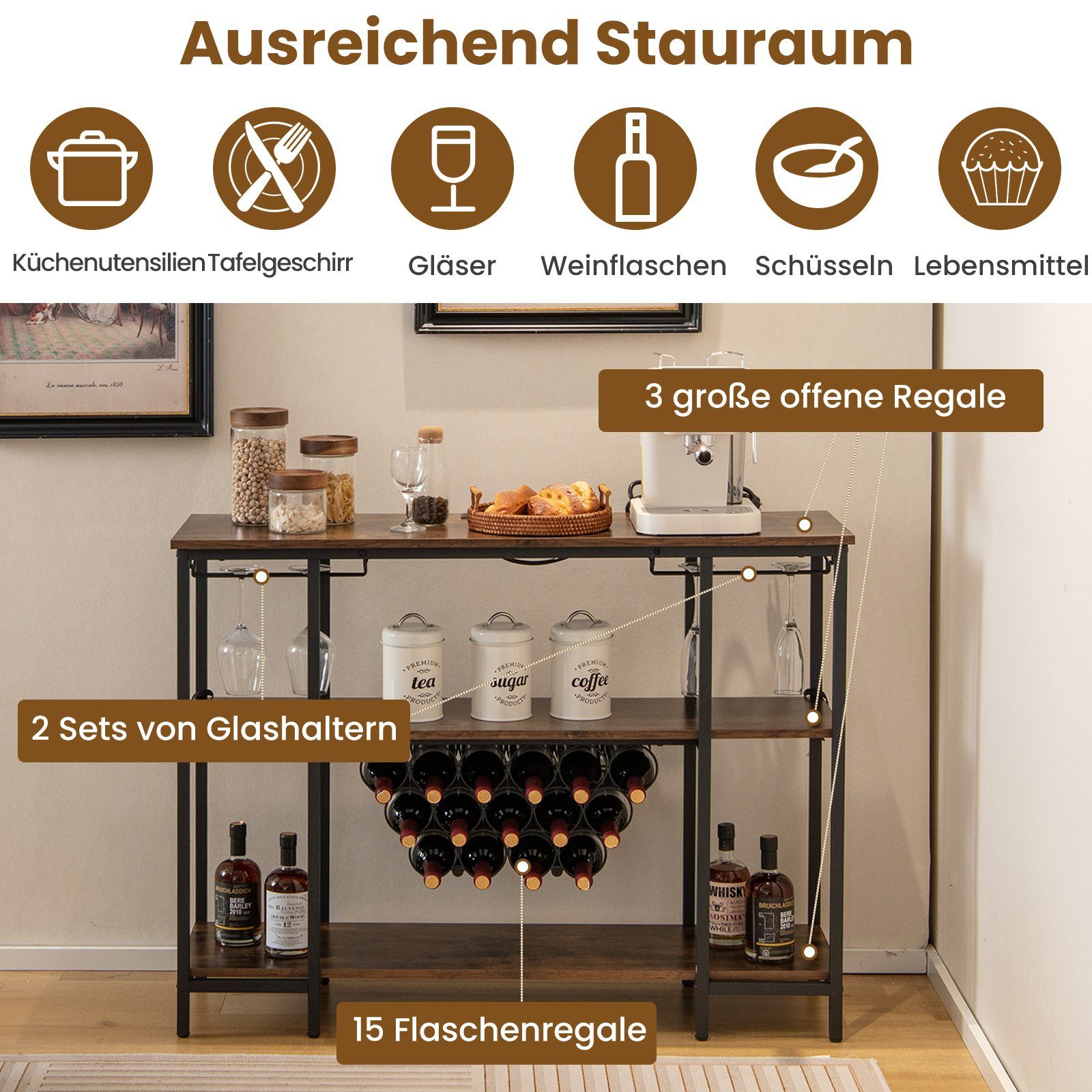 KOMFOTTEU Weinregal Flaschenregal, für 22 Flaschen, mit Steckdosen günstig online kaufen