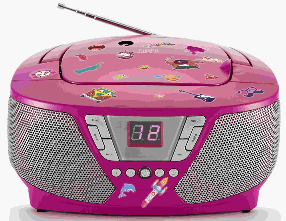 BigBen tragbarer CD60 Kids pink FM Sticker CD-Player 400 AU364460 Radio AUX-IN