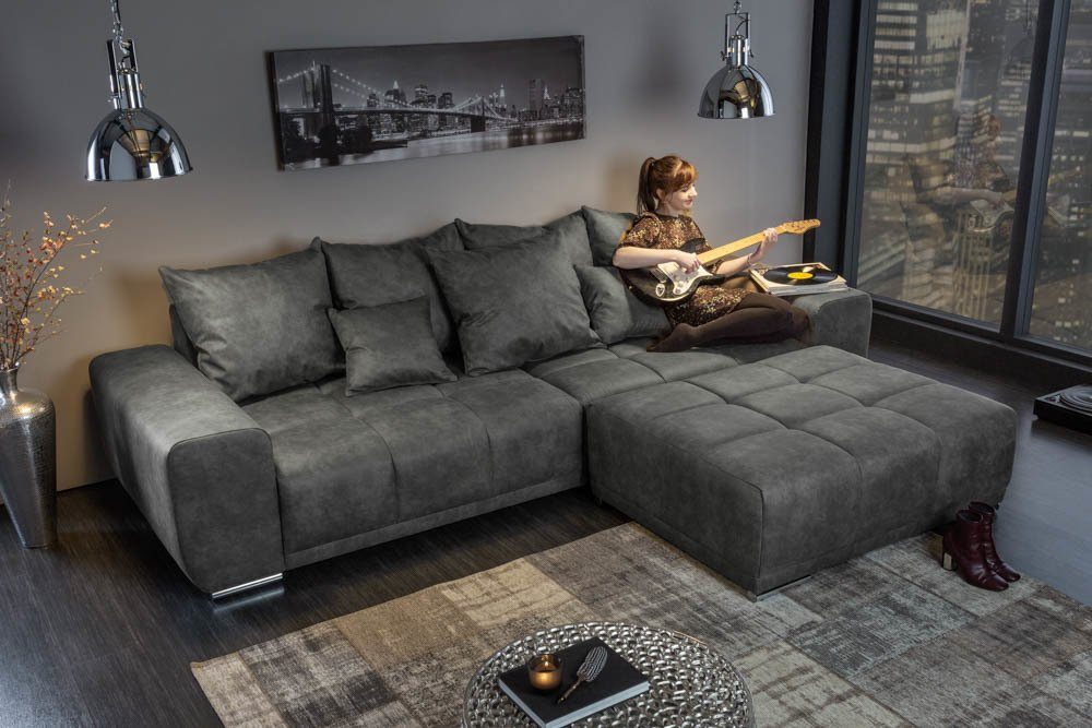 Einzelartikel XXL Design · riess-ambiente ELEGANCIA · Big-Sofa 1 Couch inkl. Kissen Federkern · · 285cm grau, Microfaser Teile, mit