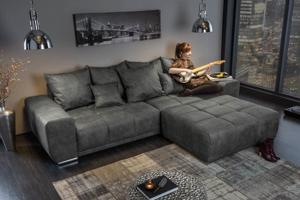 riess-ambiente Big-Sofa ELEGANCIA 285cm grau, Einzelartikel 1 Teile, XXL Couch · Microfaser · mit Federkern · inkl. Kissen · Design