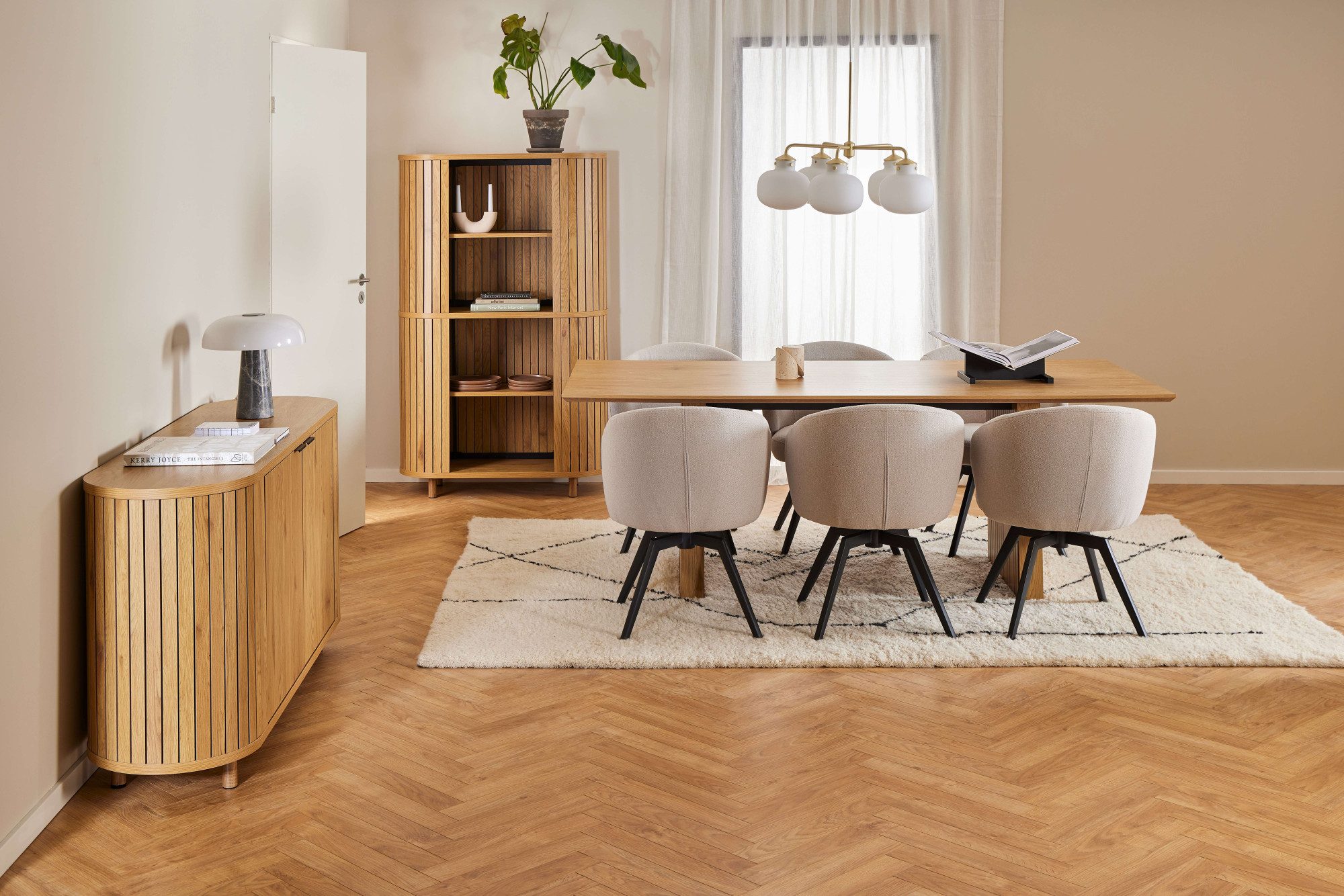 ACTONA GROUP Esstisch Colima, Esstisch, matt Wildeiche rau Melamin mit lamellenfront, 210x100x75 cm